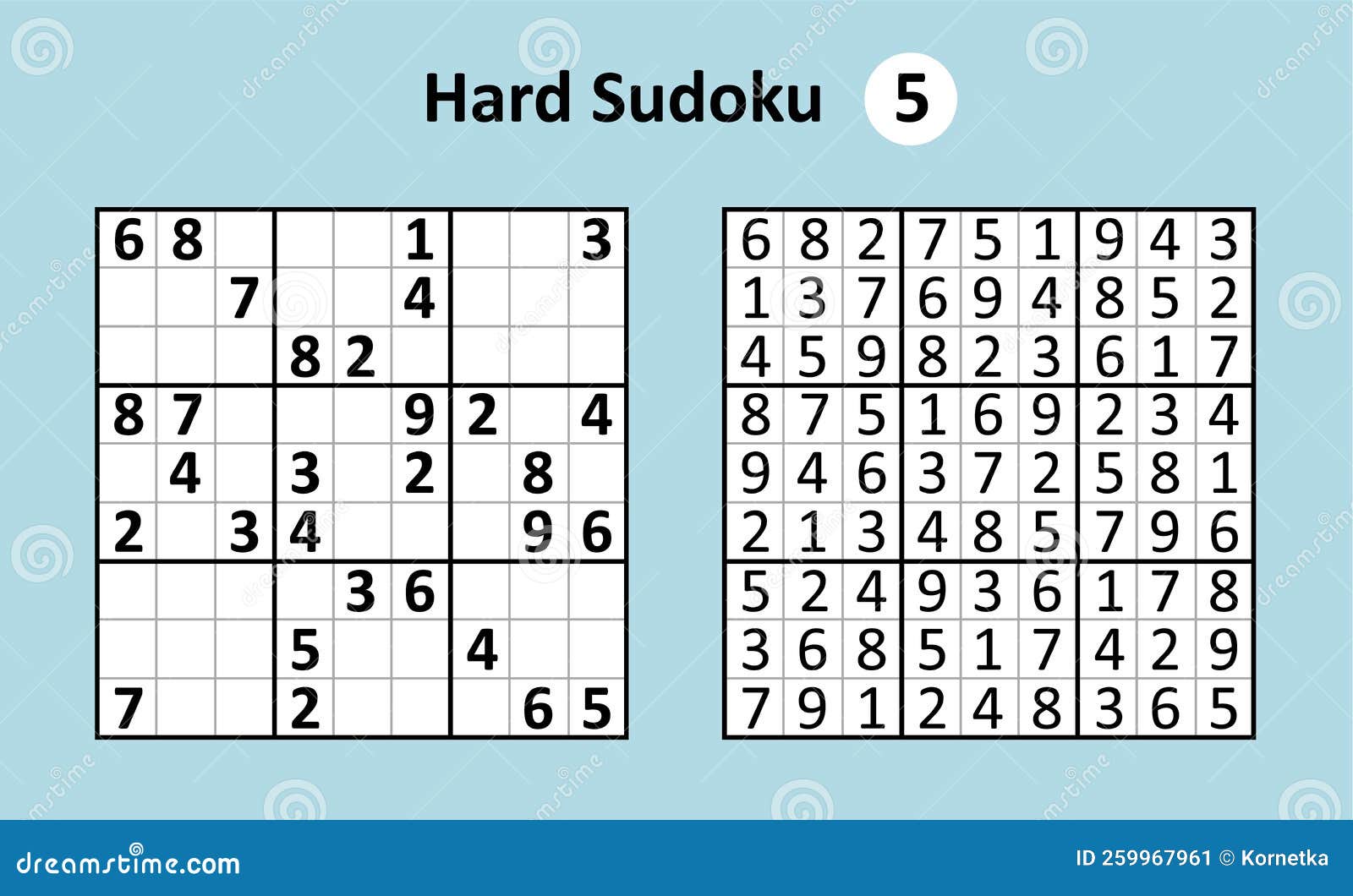 Jogo Sudoku Com Respostas. Complexidade Difícil. Simples