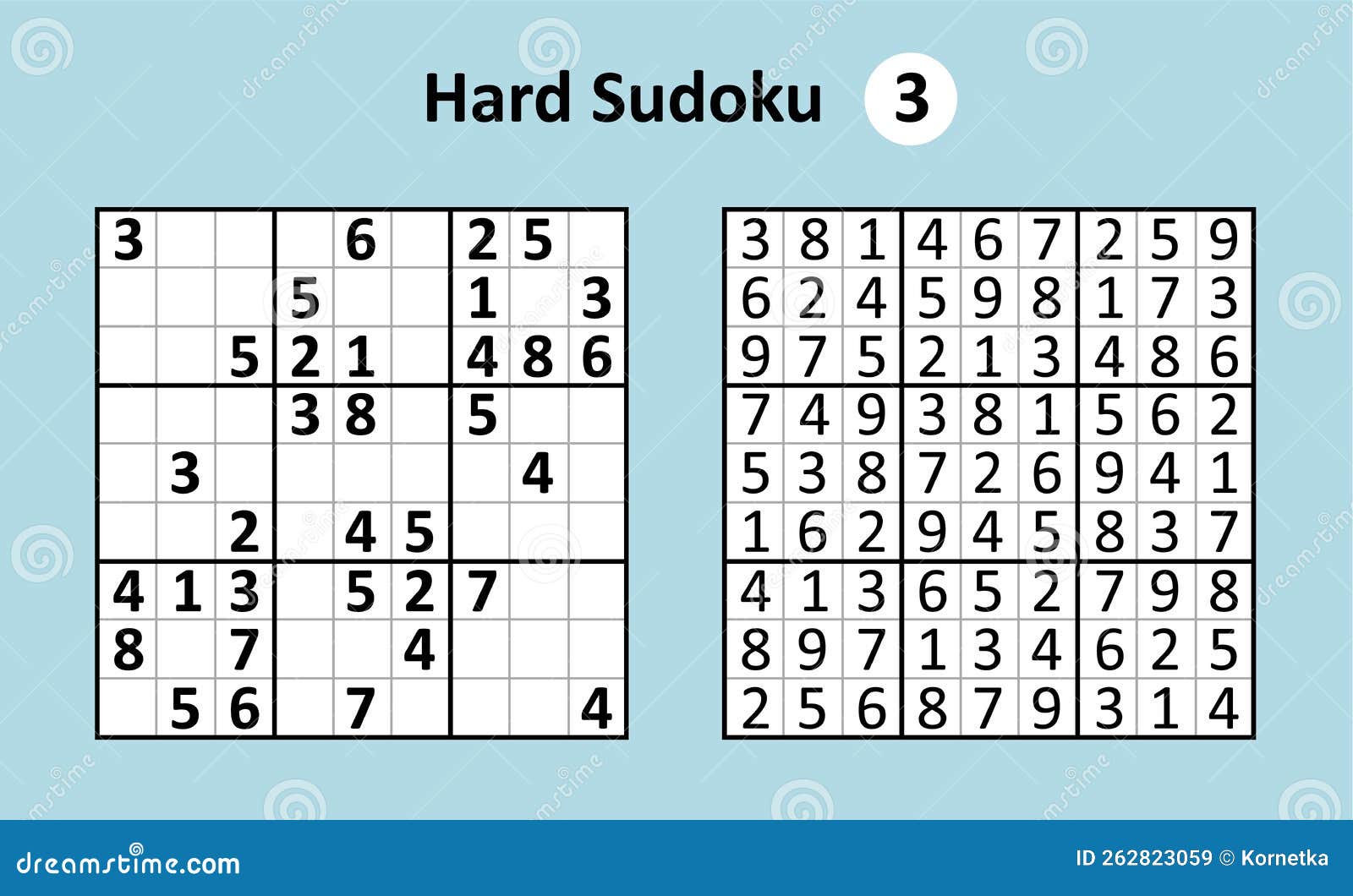 Jogo Sudoku Com Respostas. Complexidade Difícil. Vetor Simples