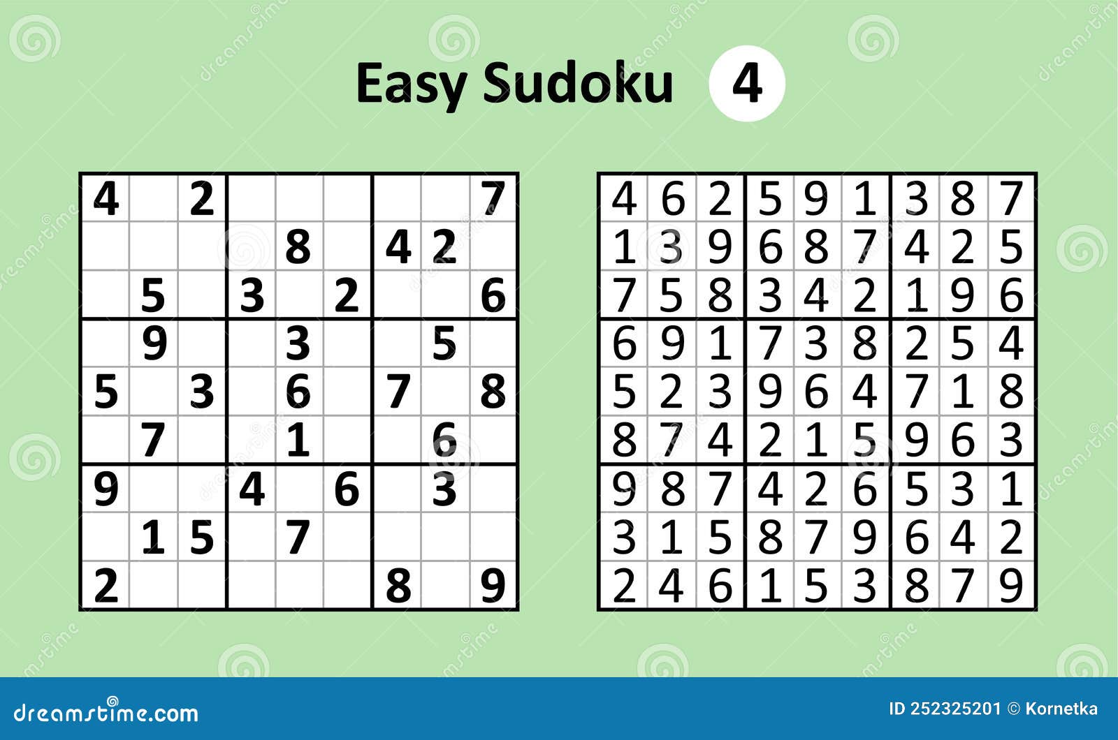 Jogo Sudoku Com Respostas. Complexidade Fácil. Vetor Simples