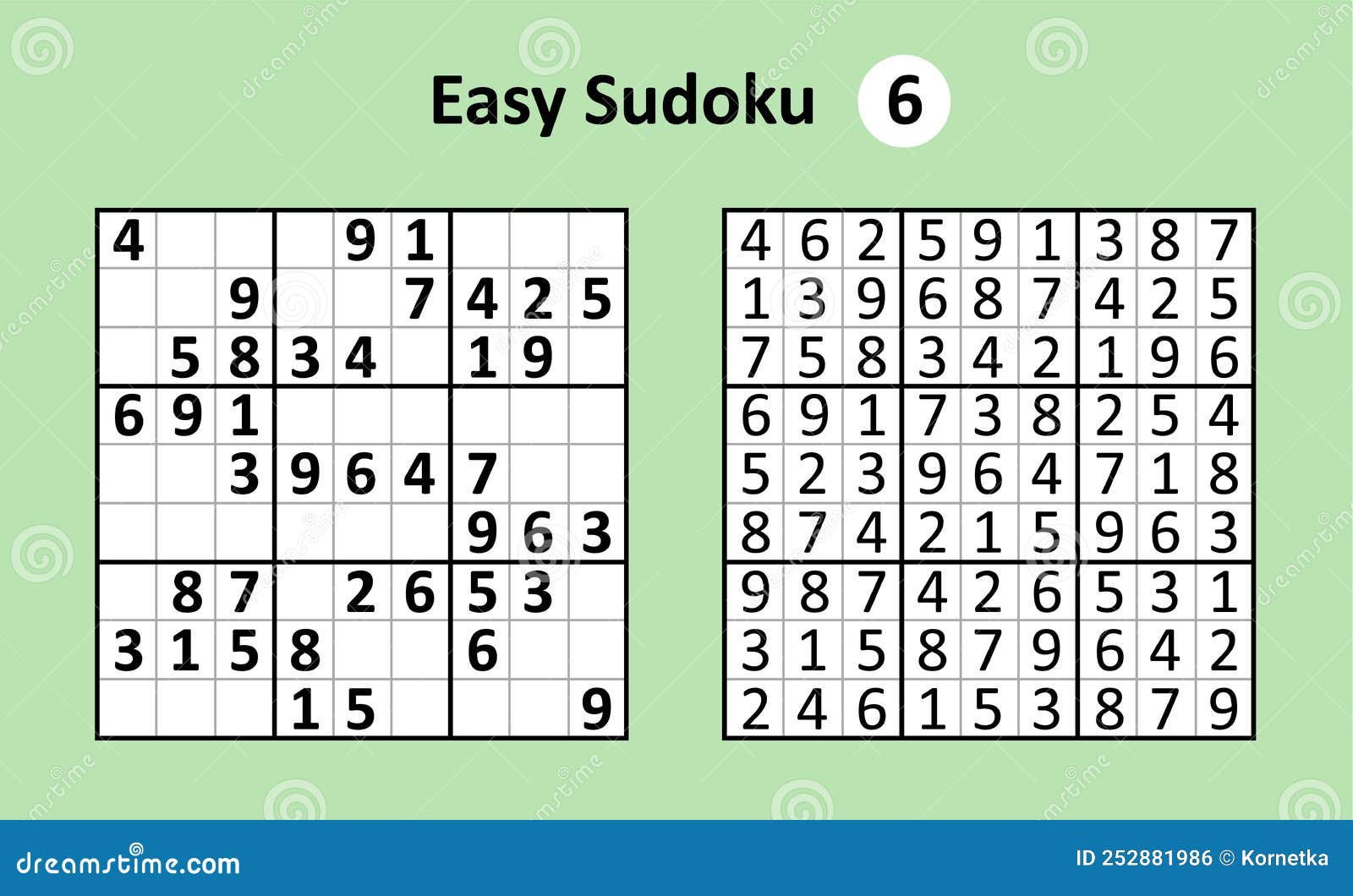 Jogo Sudoku Com Respostas. Complexidade Fácil. Vetor Simples