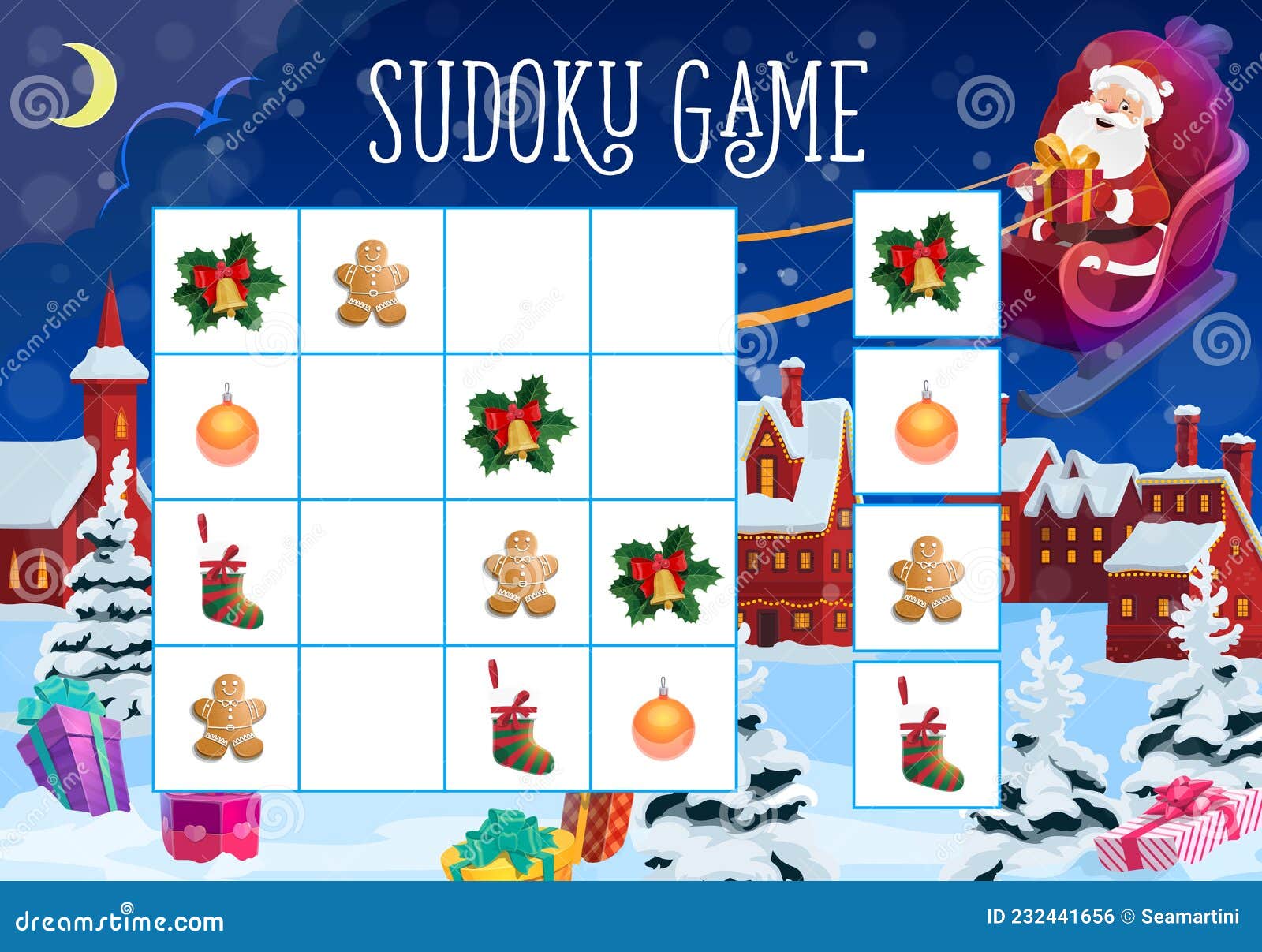 Jogo de sudoku para crianças com fotos. feliz natal e feliz ano