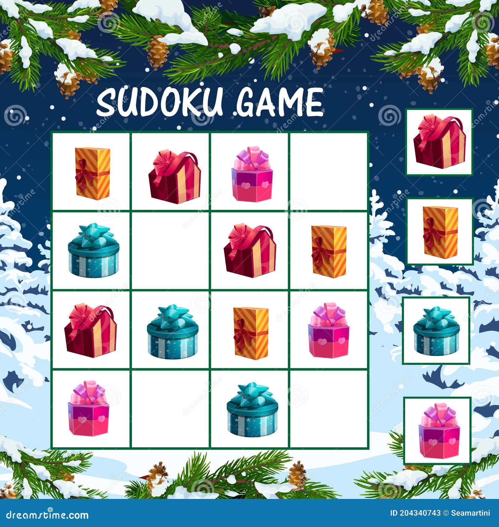 Jogo de sudoku para crianças com fotos. feliz natal e feliz ano