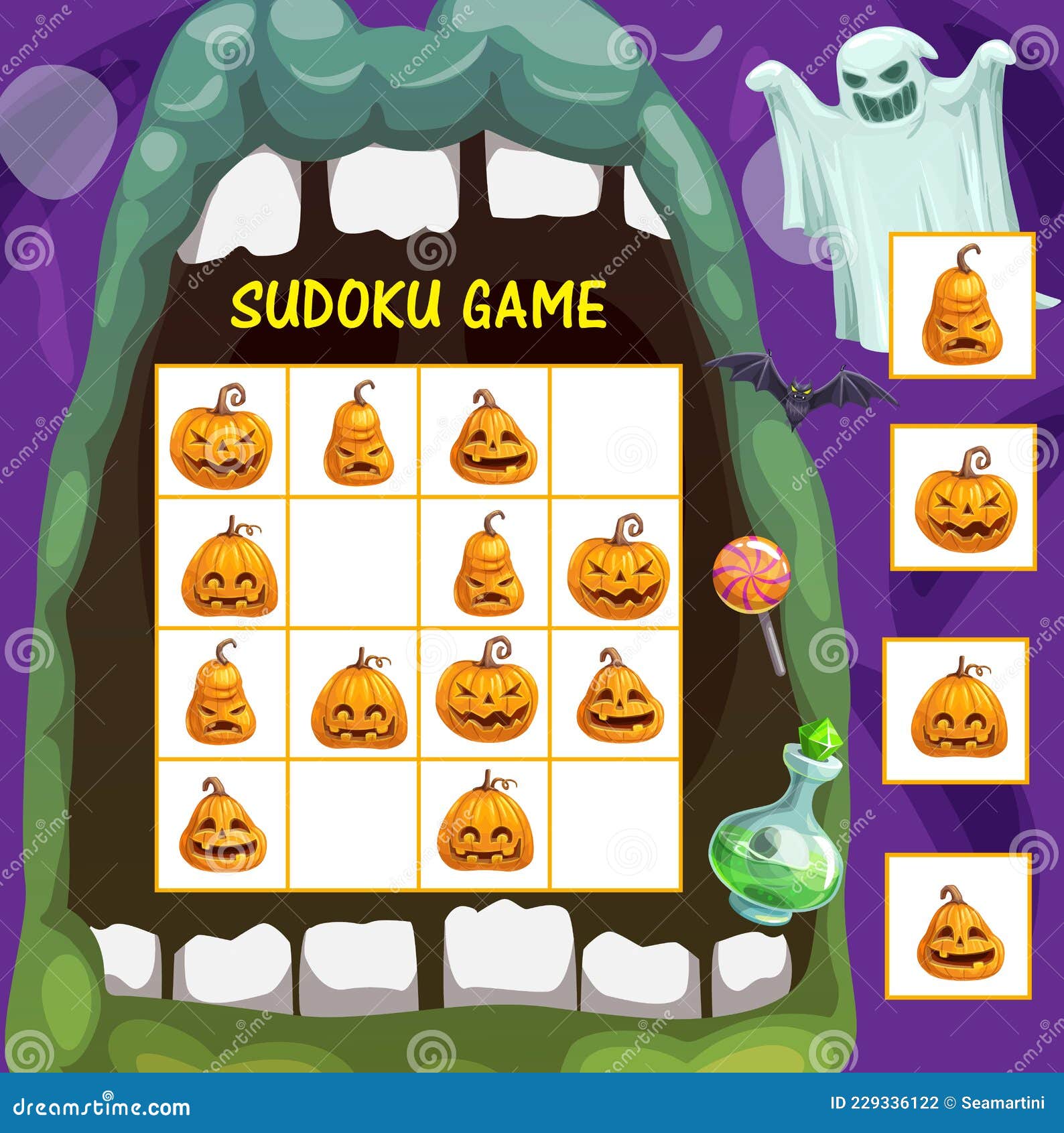 Jogo Sudoku Halloween Puzze Jogo De Lógica Infantil Ilustração do