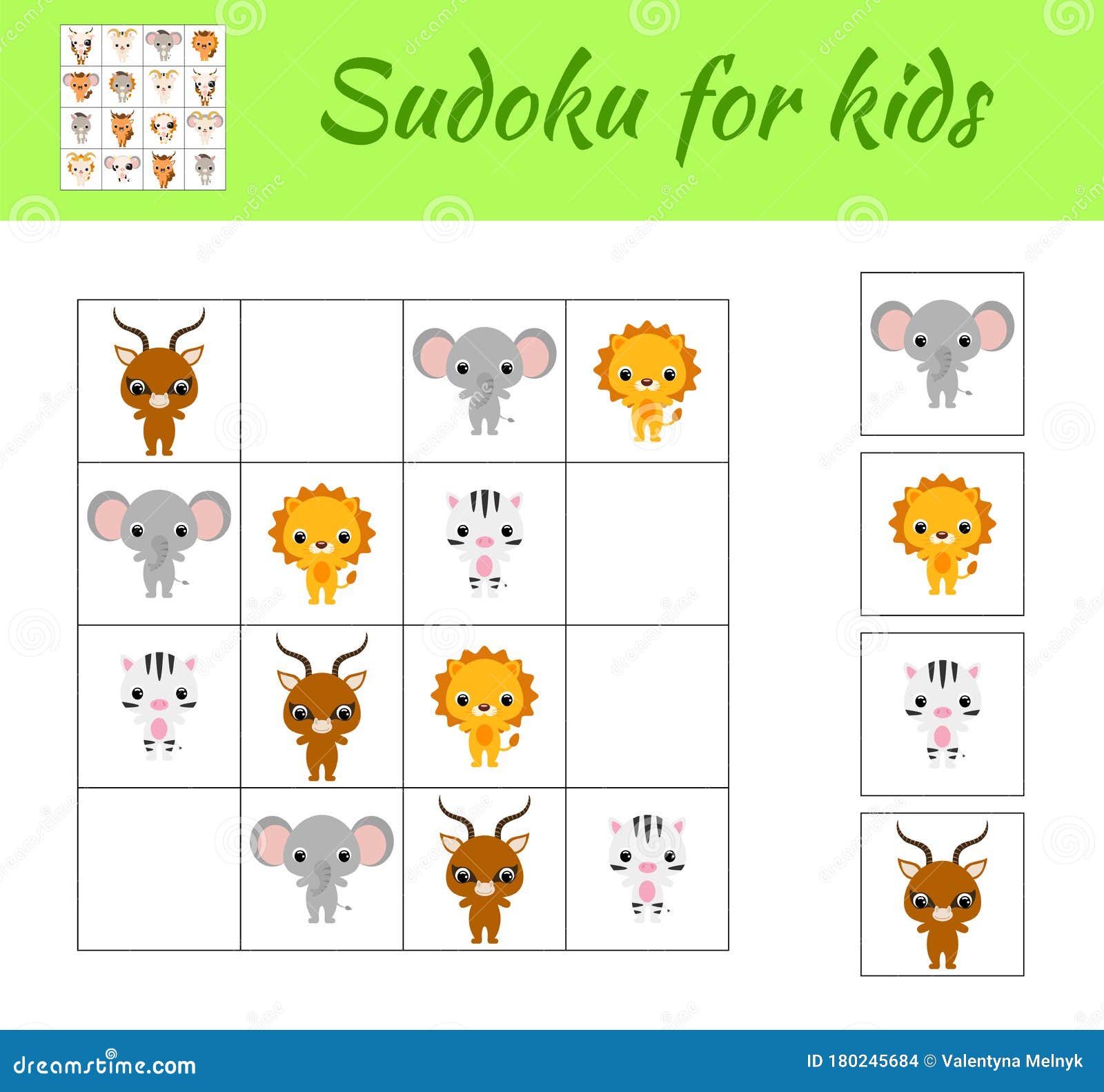 Sudoku para jogo de educação infantil conjunto de cores use