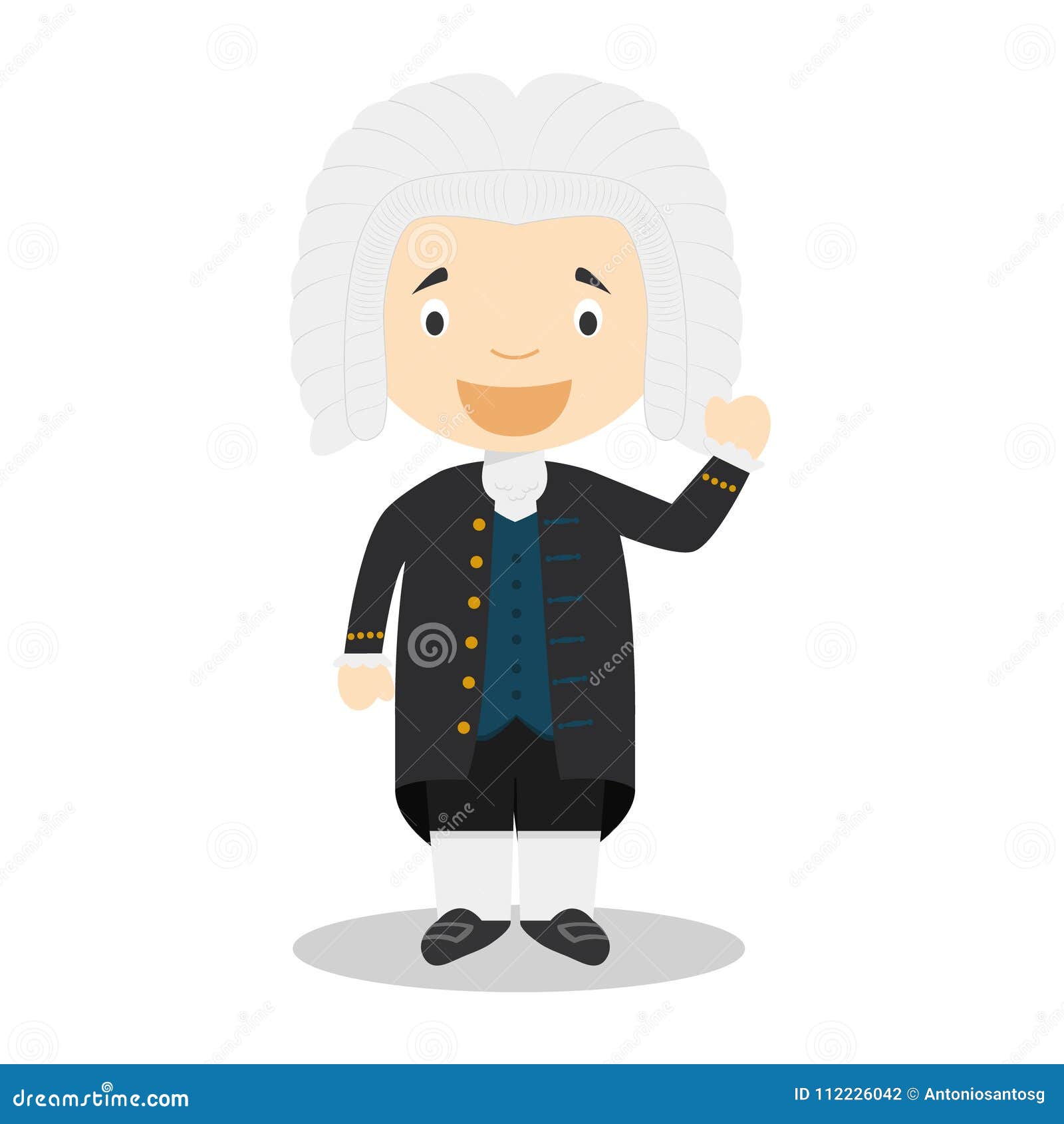 Johan Sebastian Bach Cartoon Character. Vector Illustration Stock
