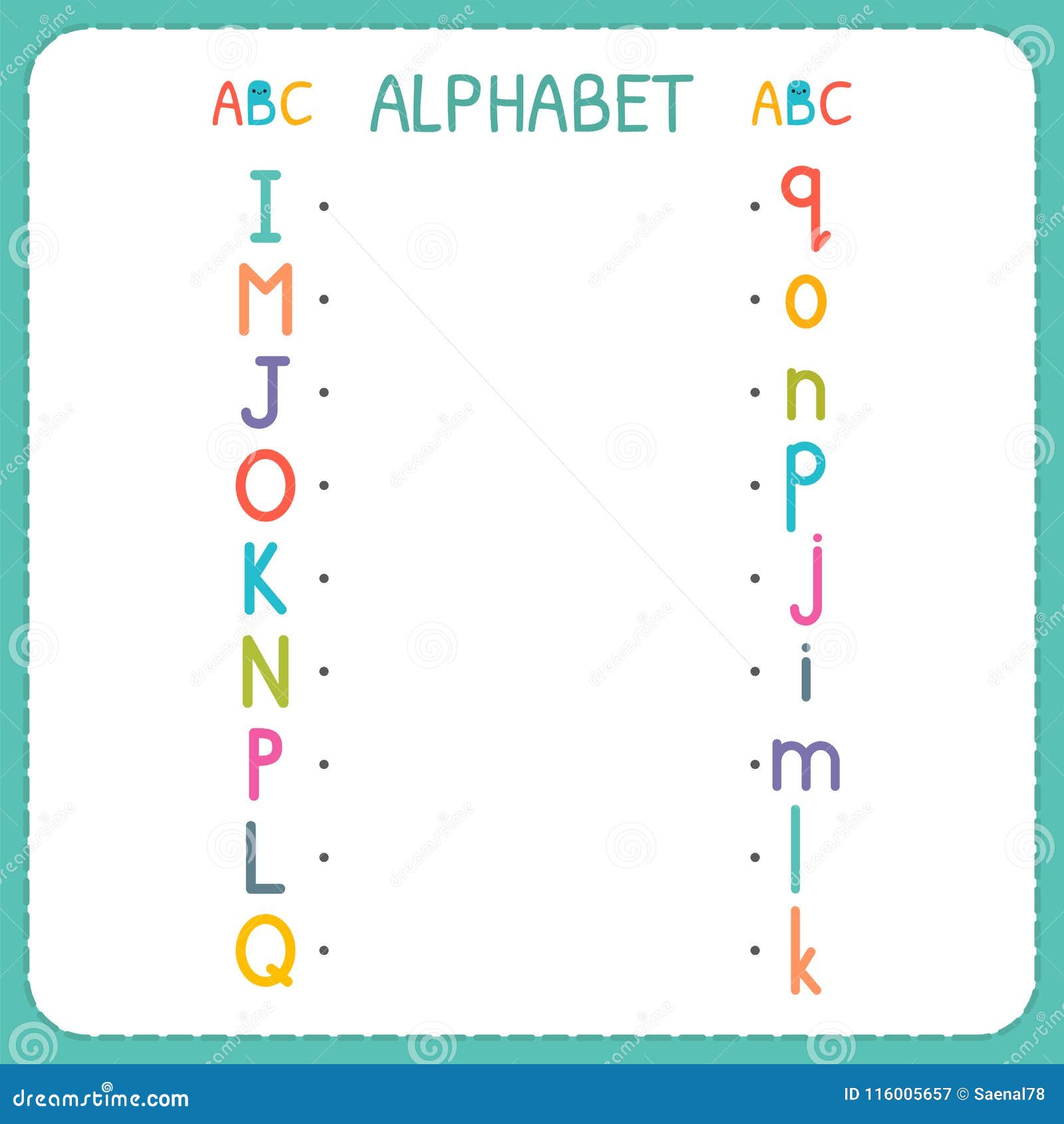 join each capital letter with the lowercase letter from i to q worksheet for kindergarten and preschool exercises for children stock vector illustration of language homework 116005657