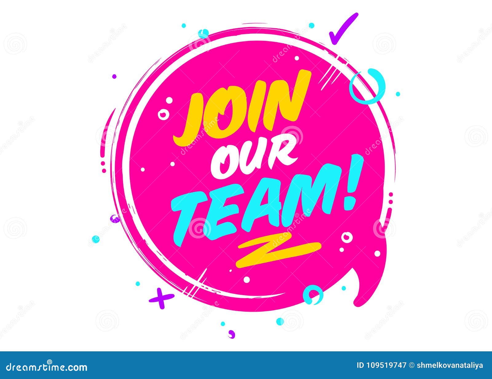 join our team.  icon  on white. pink rounded sign