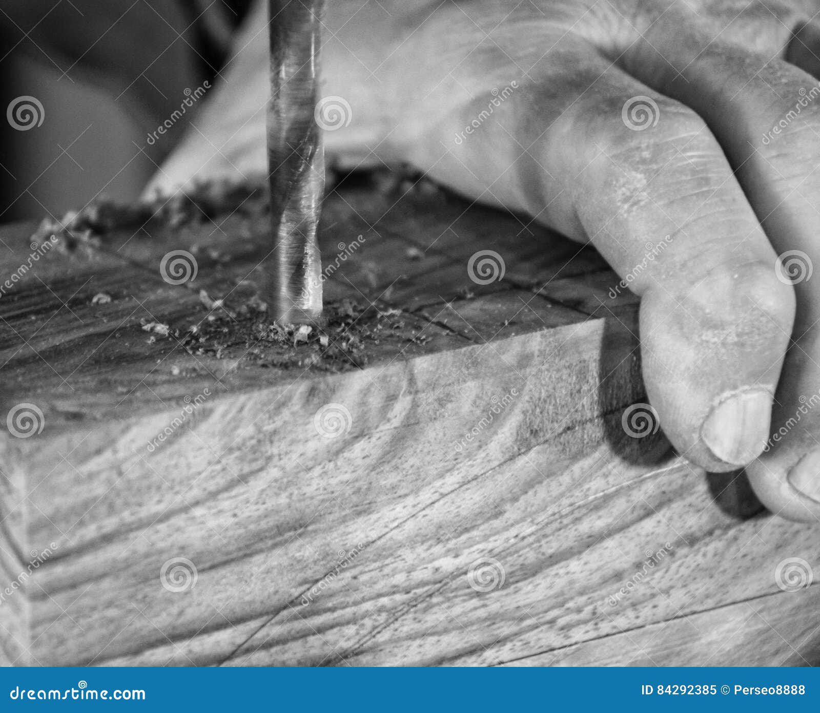 Joinery Drill Press on Wood Close Up. Stock Image Image of tool