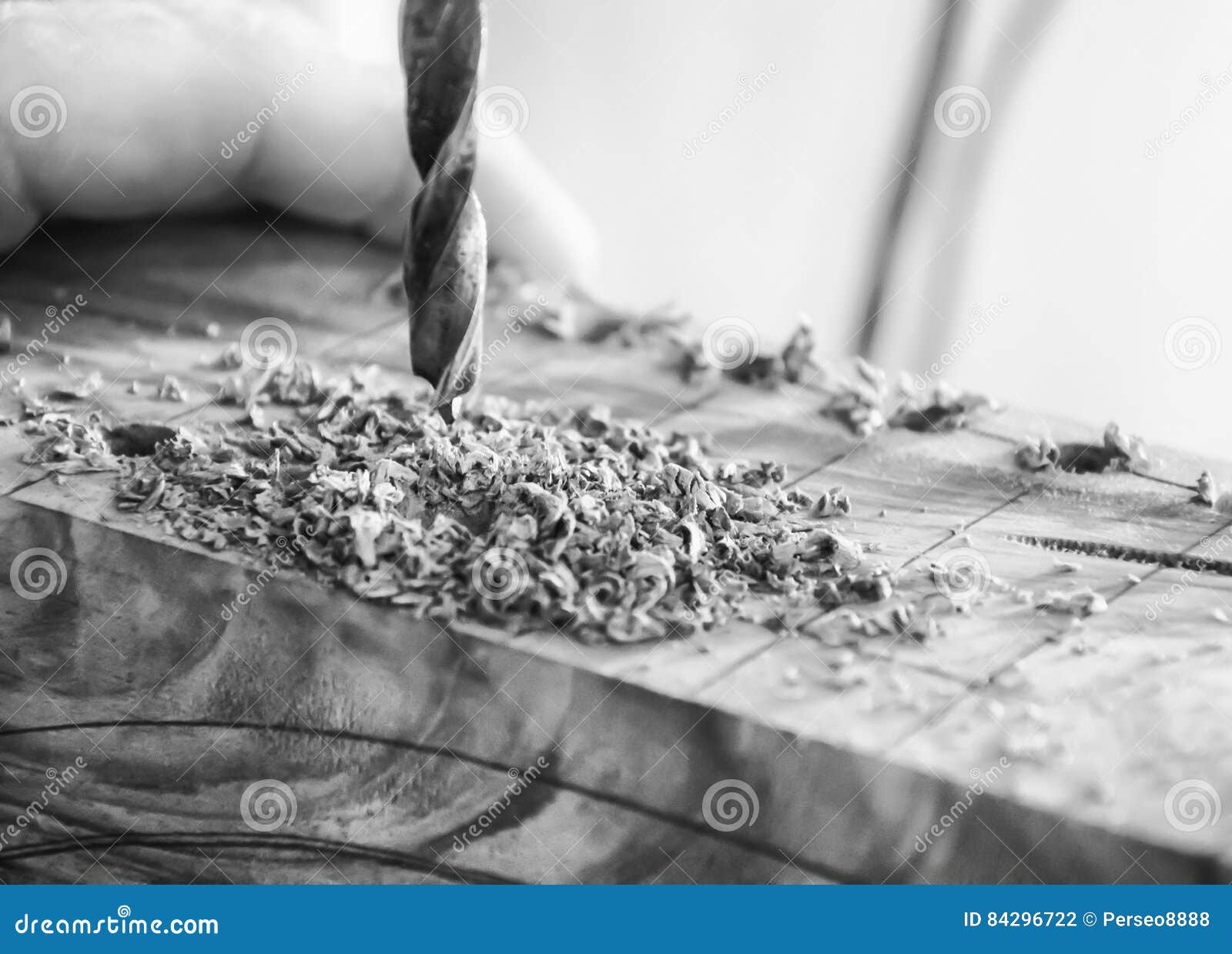 Joinery Drill Press on Wood Close Up. Stock Photo Image of machining