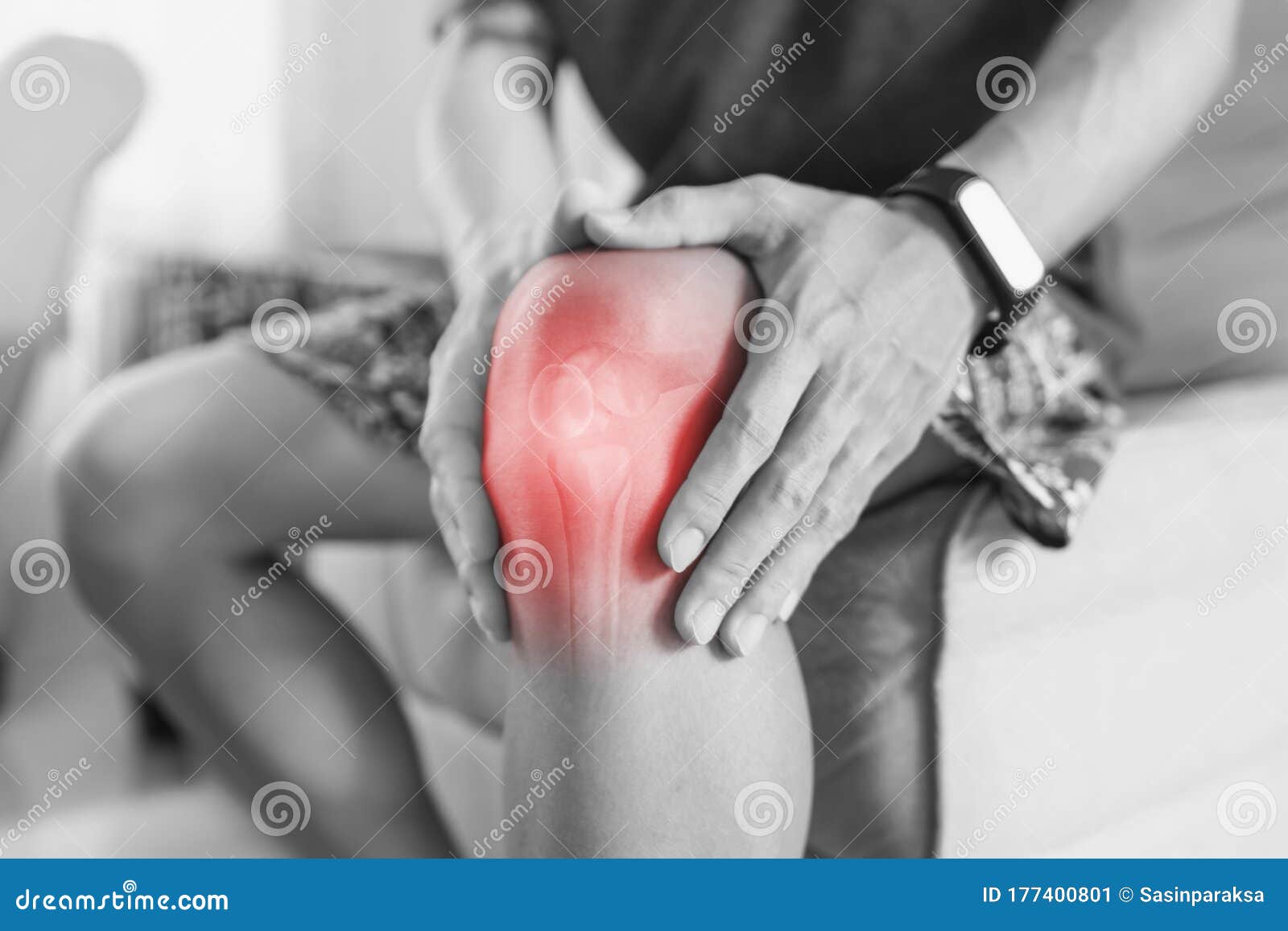 joint pain, arthritis and tendon problems. a man touching nee at pain point