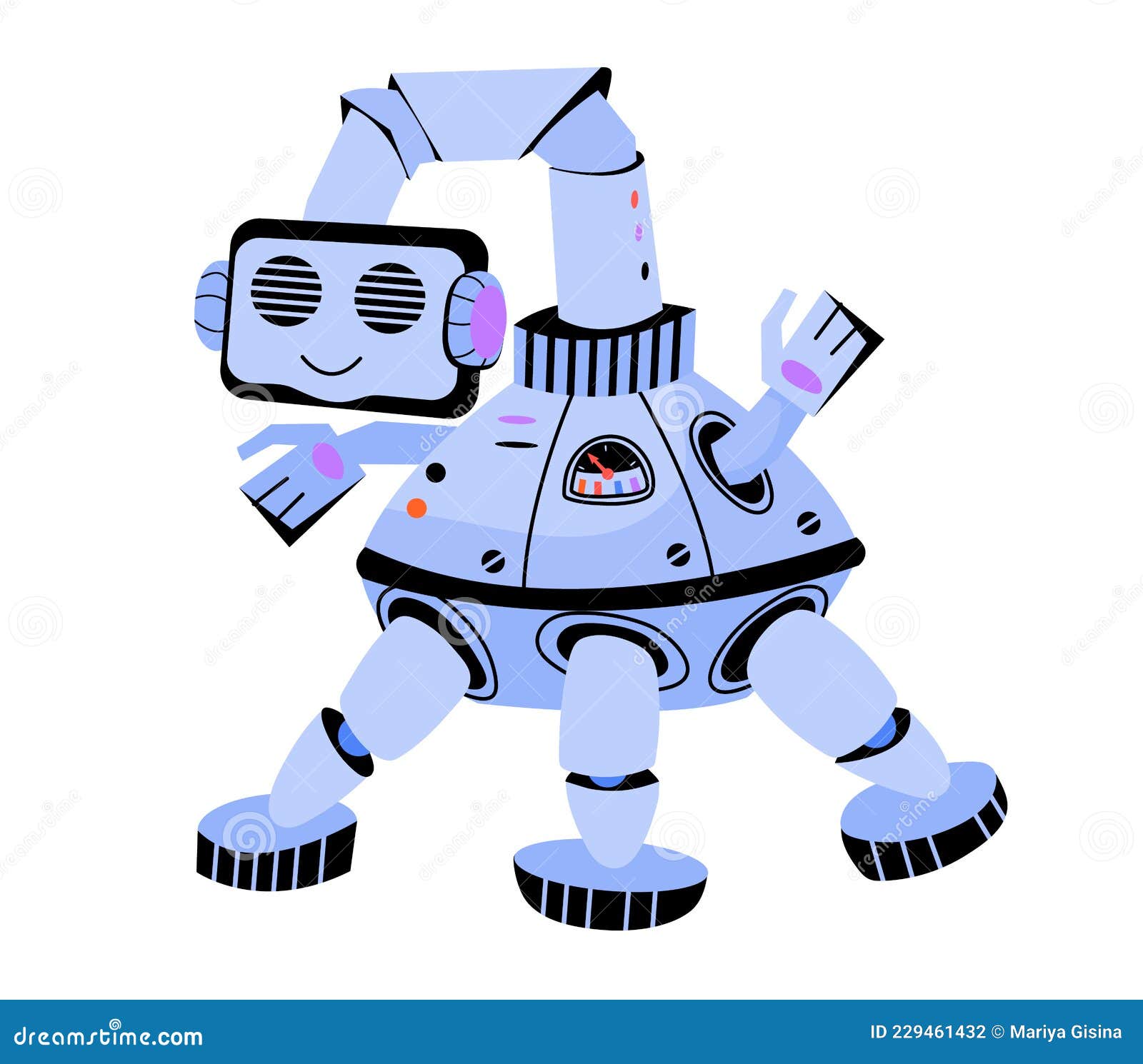 Joli Petit Jouet Robot Dessin Animé Vectoriel Plat Isolé Sur Blanc