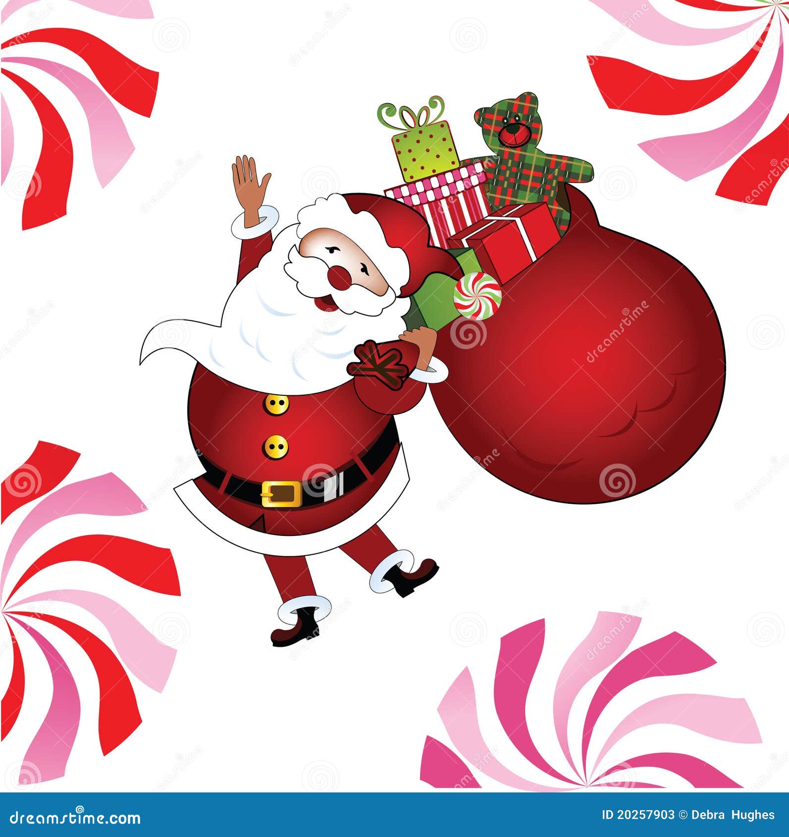 jolly santa with gifts and teddy