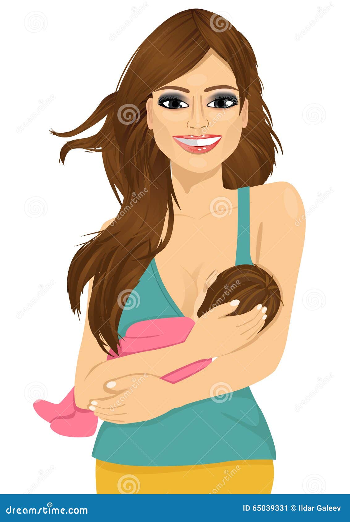 Portret van jonge aantrekkelijke moeder die haar baby de borst geven