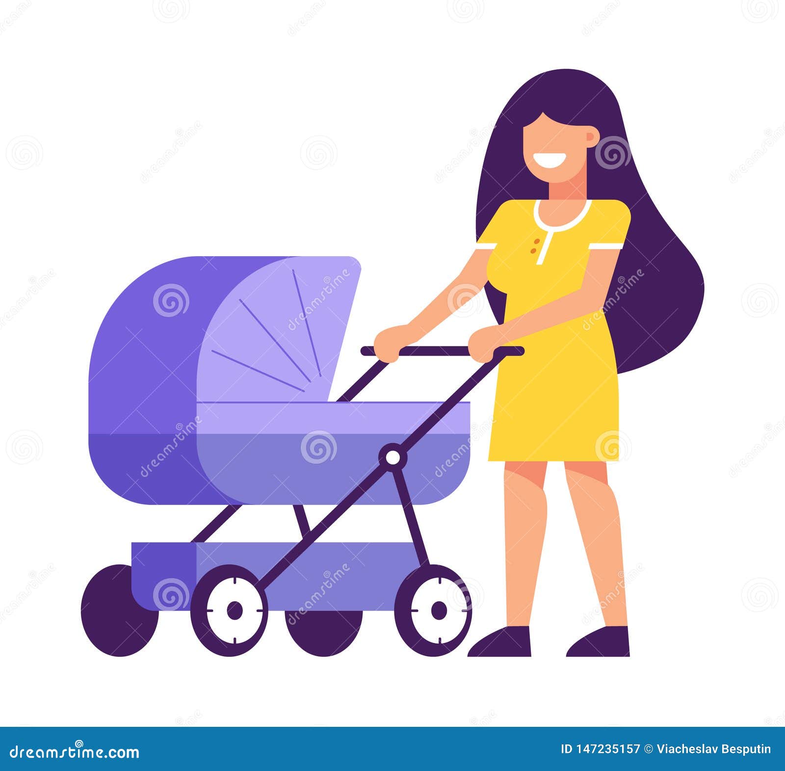 Jonge moeder met een baby. Jonge moeder met kinderwagen het glimlachen Vector illustratie