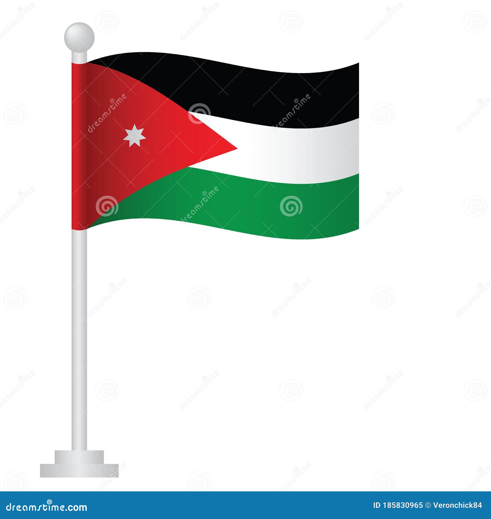 Jordan Flag. National Flag of Jordan on Pole Vector Stock Vector