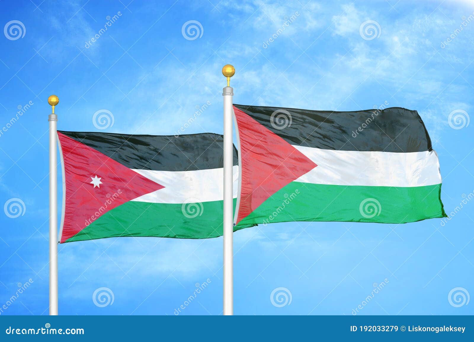 Jordan and Palestine Two Flags on 