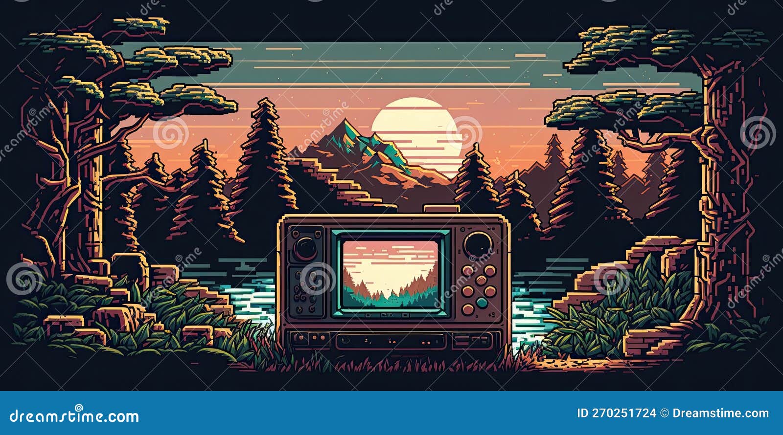 Paisagem de nível de jogo de pixel de 8 bits da floresta da selva