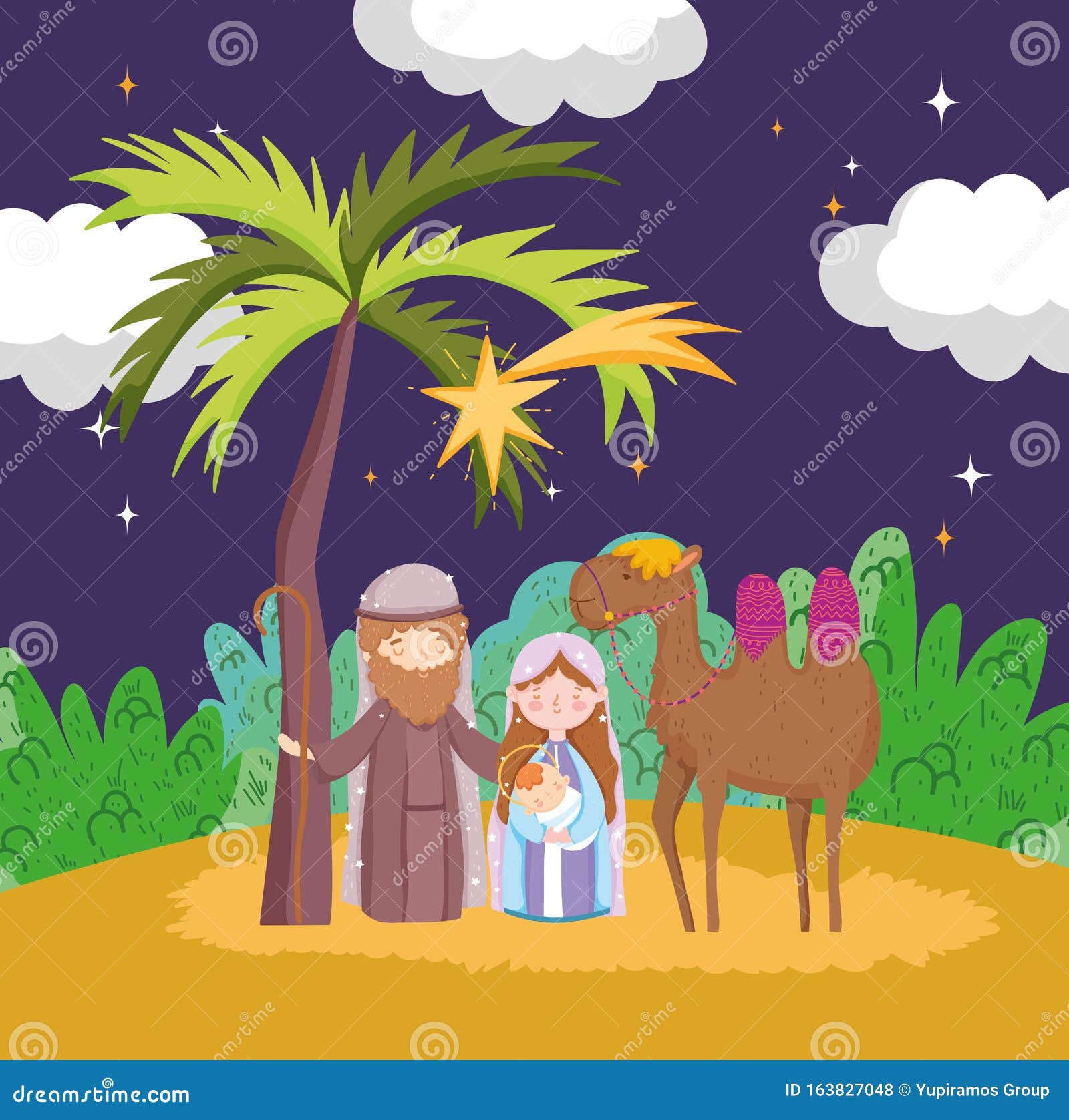 Joseph Mary Baby Jesus and Camel Night Desert Manger Nativity, Merry ...