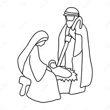 Joseph Mary and Baby Jesus Vector Illustration Sketch Doodle Hand Drawn ...