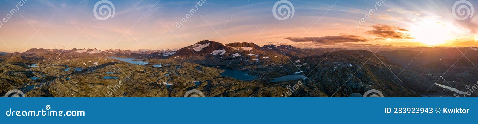 jotunheimen mountain range at sunset beautiful norway landscape aerial panorama