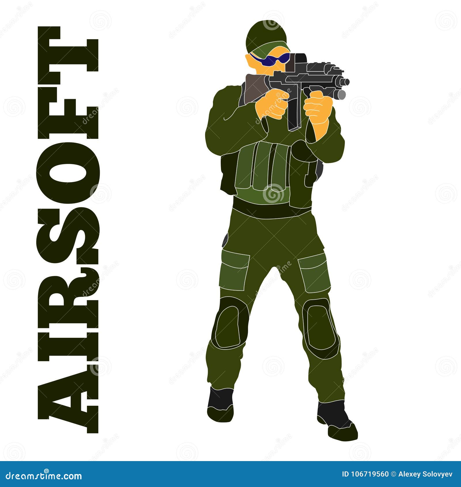 Joueur D'Airsoft Dans L'illustration Tirée Par La Main D'équipement  Tactique Illustration de Vecteur - Illustration du pistolet, fond: 106719560