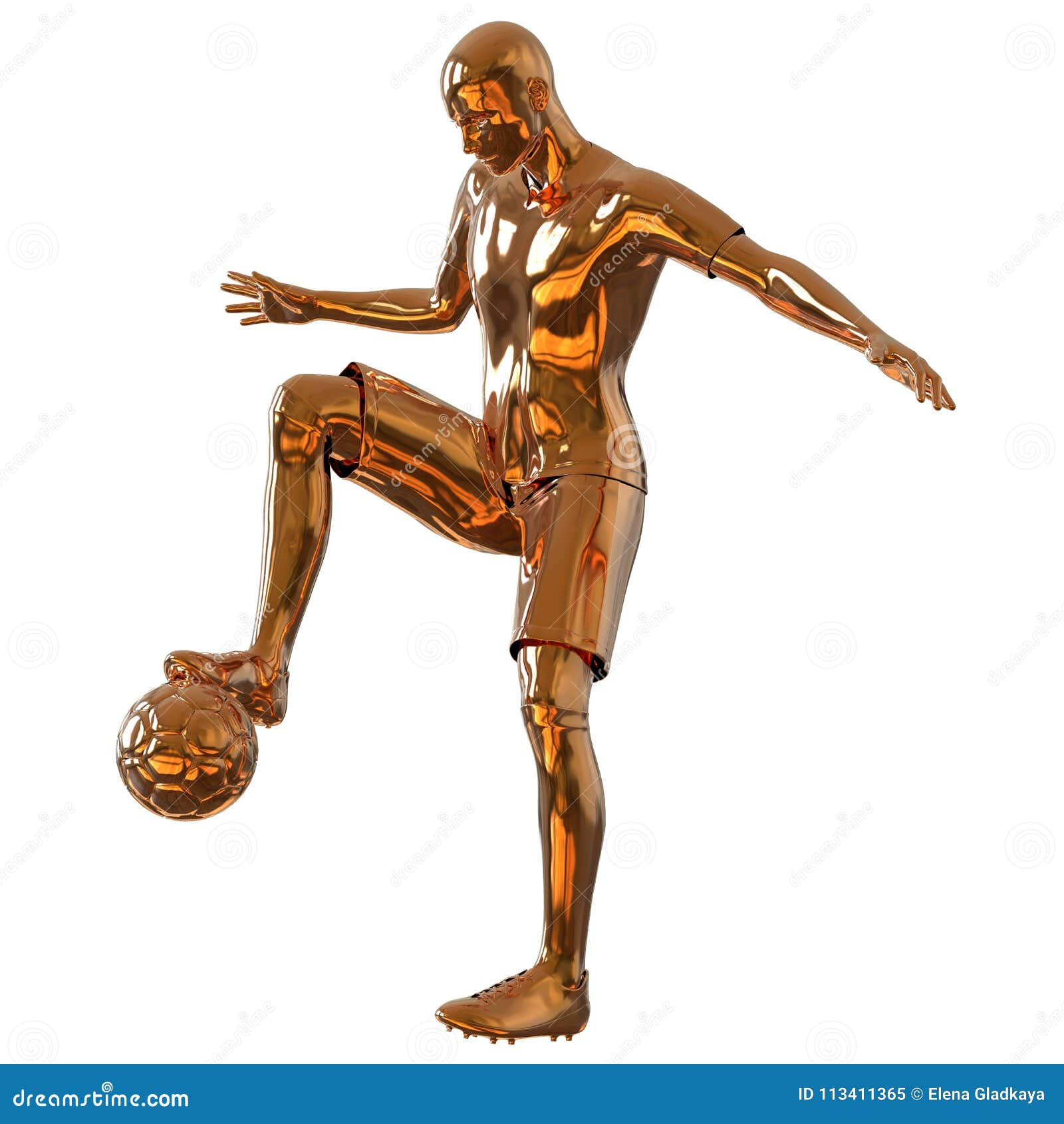 Joueur De Football Du Football Dor Disolement Sur Lillustration 3d Blanche Illustration Stock