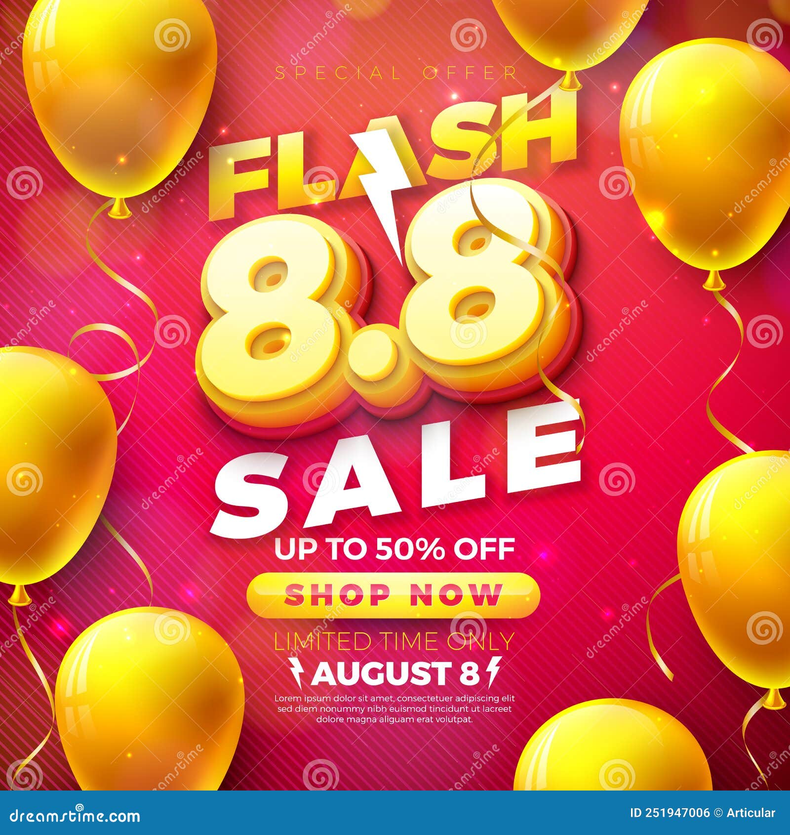 Jour D'achat Flash Vente Design Avec Numéro 3d 88 Et Ballon De Fête Sur  Fond Rouge. Vectoriel 8 Août Offre Spéciale Illustration de Vecteur -  Illustration du étiquette, prix: 251947006