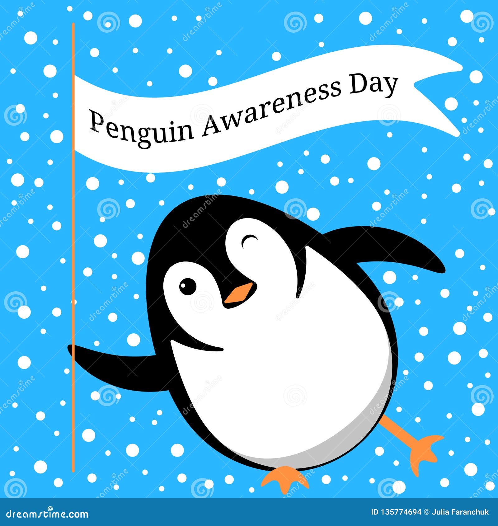 Jour De Conscience De Pingouin Les Glissieres De Pingouin Sur La Glace Clins D Oeil Tient Un Drapeau Avec Le Nom De L Evenement Illustration Stock Illustration Du Avec Glace 135774694