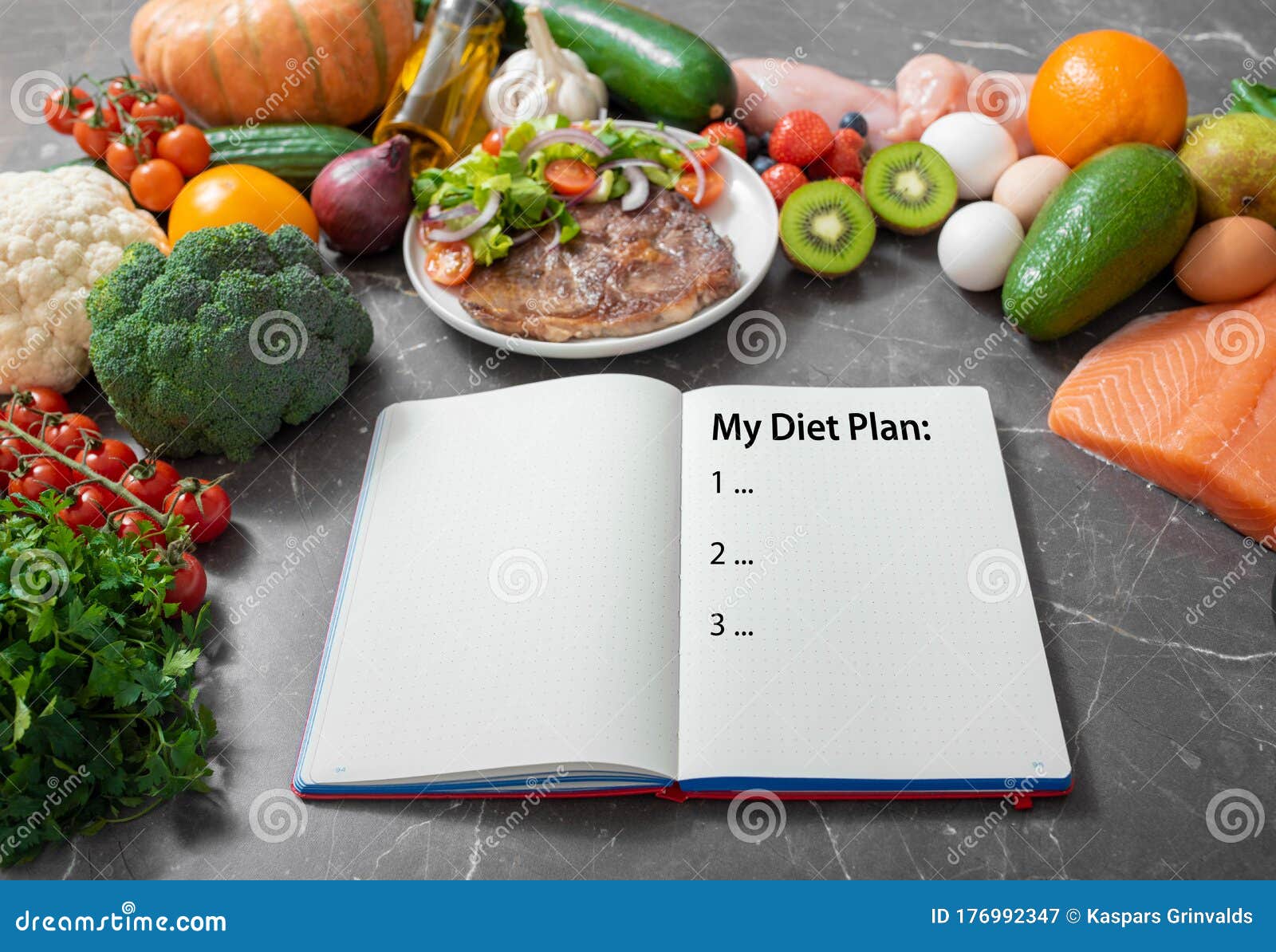 Journal with a Diet Plan on a Kitchen Table Stock Image Image of