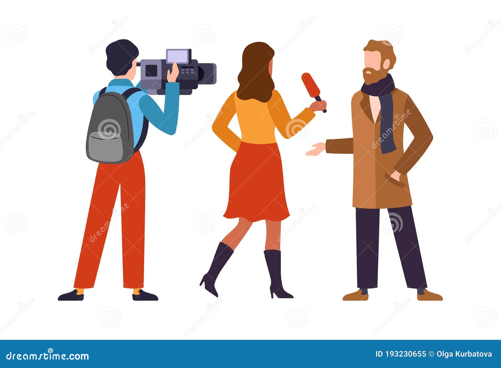 journalist interviews celebrity. newscaster and journalist profession. operator holds camera and reporter with