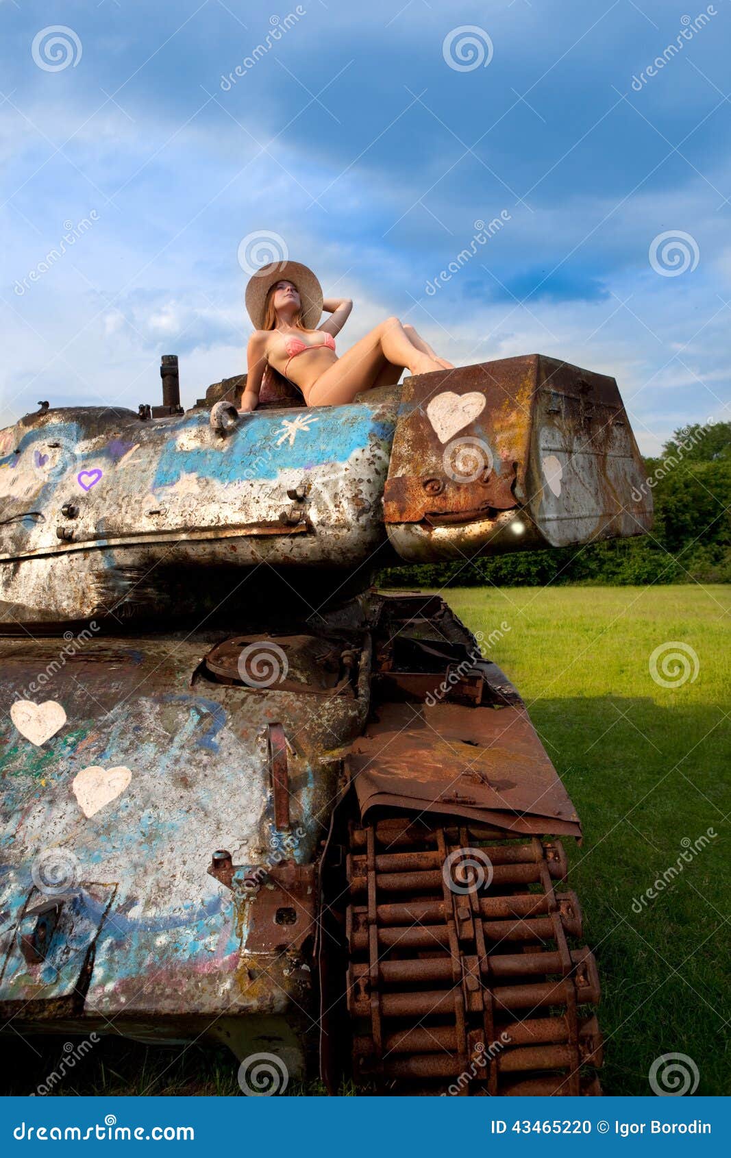Jovem Mulher Que Levanta No Tanque De Exército Foto de Stock