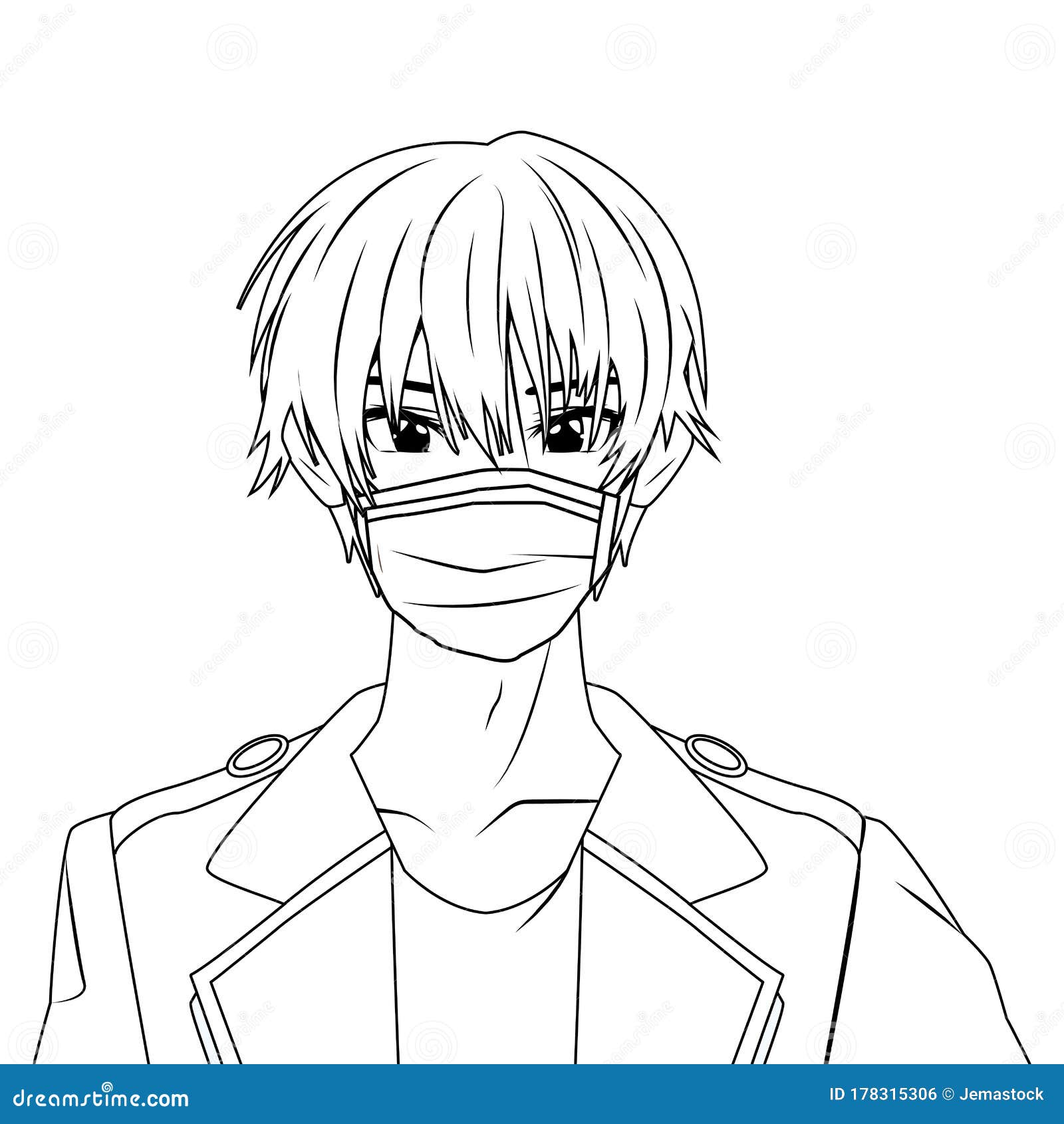 Jovem Casal Usando Máscaras De Rosto Anime Personagens Vector