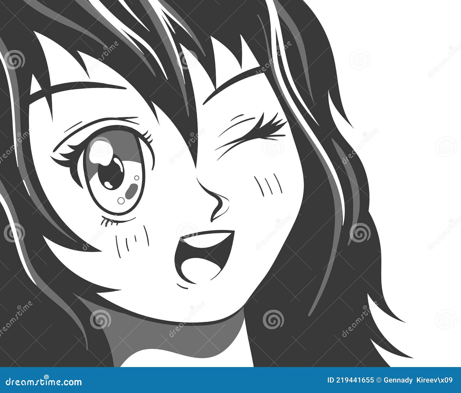 Joven Anime Chica Blanco Y Negro Sonriendo Cara. Vector Plano Dibujos  Animados Estilo Moderno Ilustración Gráfica Ilustración del Vector -  Ilustración de sonrisa, feliz: 219441655