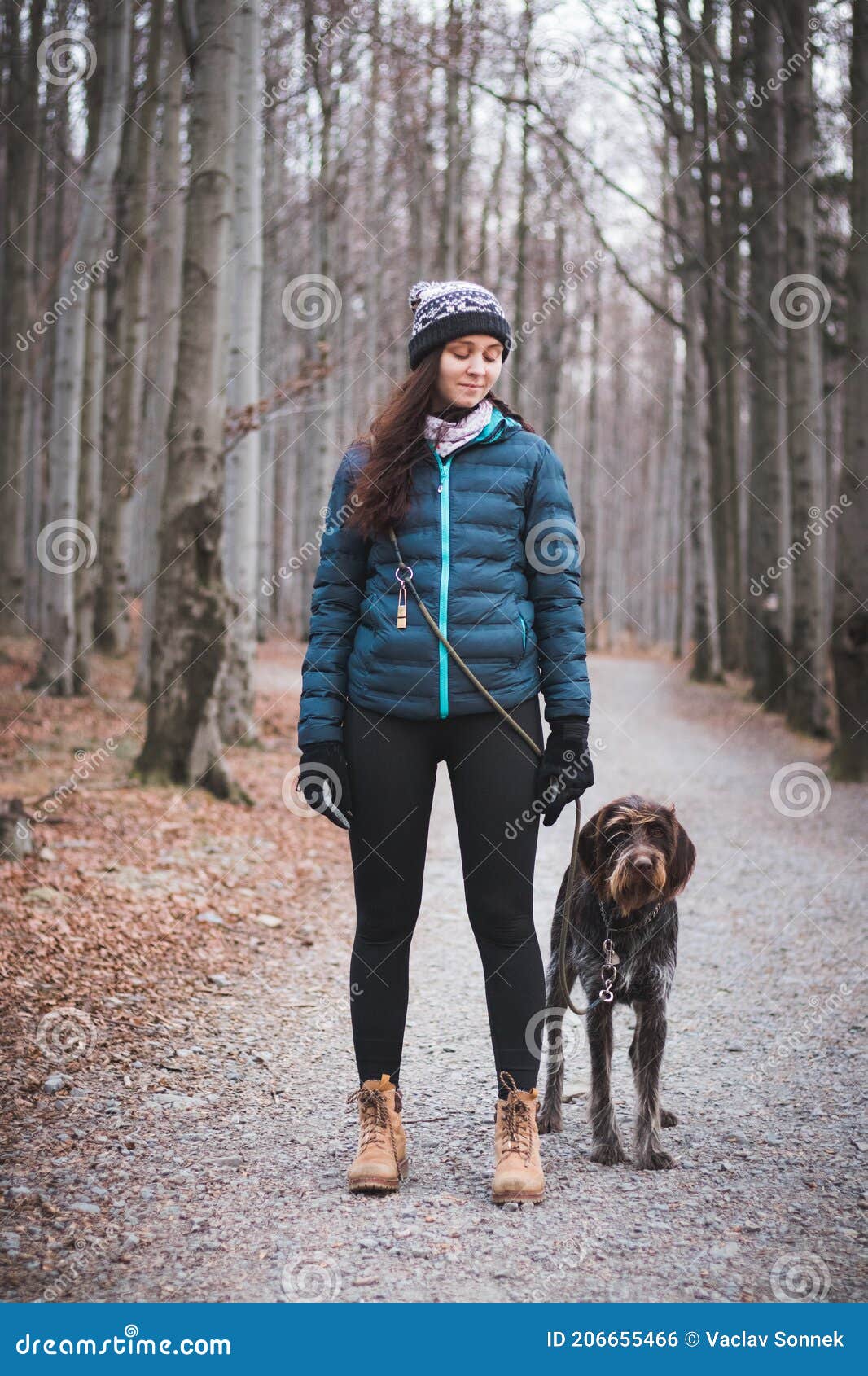 Joven Cuidador Entusiasta Con Ropa De Invierno Con Un Amigo Fiel Que  Deslumbra Un Puntero Bohemio Sobre Un Paseo En El Bosque. El Foto de  archivo - Imagen de perro, purebred: 206655466