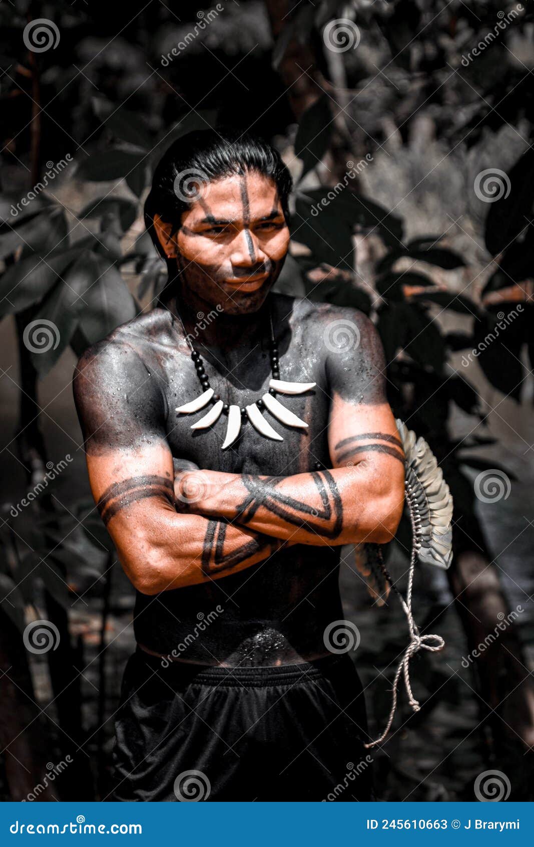 Joven Guerrero Indígena Con Pintura Corporal Y Adornos Foto de archivo  editorial - Imagen de guerrero, tribal: 245610663