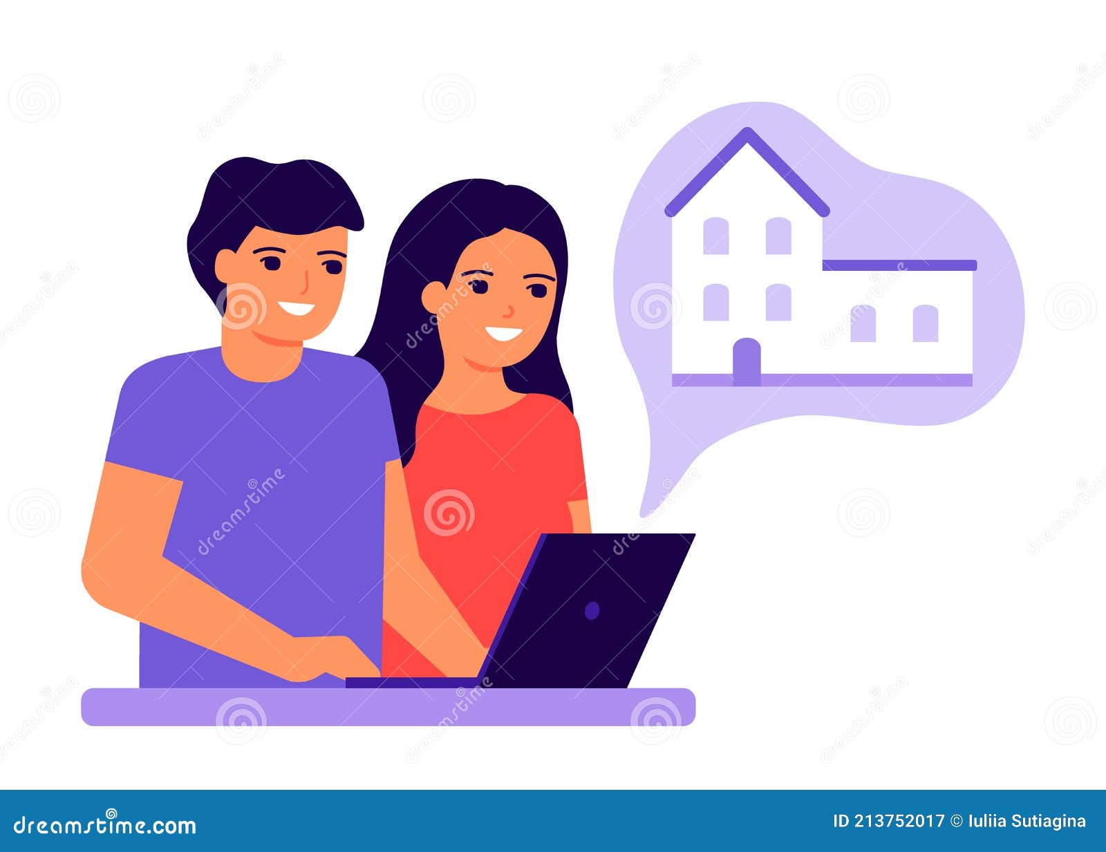 Joven Pareja Hombre Y Mujer Usando Laptop Y Soñando Con Casa. Elección Familiar Del Hogar. Sacar Casa Edificio a Crédito Y Ilustración del Vector - Ilustración de apartamento, persona: 213752017 Joven Pareja Hombre Y Mujer Usando Laptop Y Soñando Con Casa. Elección Familiar Del Hogar. Sacar Casa Edificio a Crédito Y Ilustración del Vector - Ilustración de apartamento, persona: 213752017