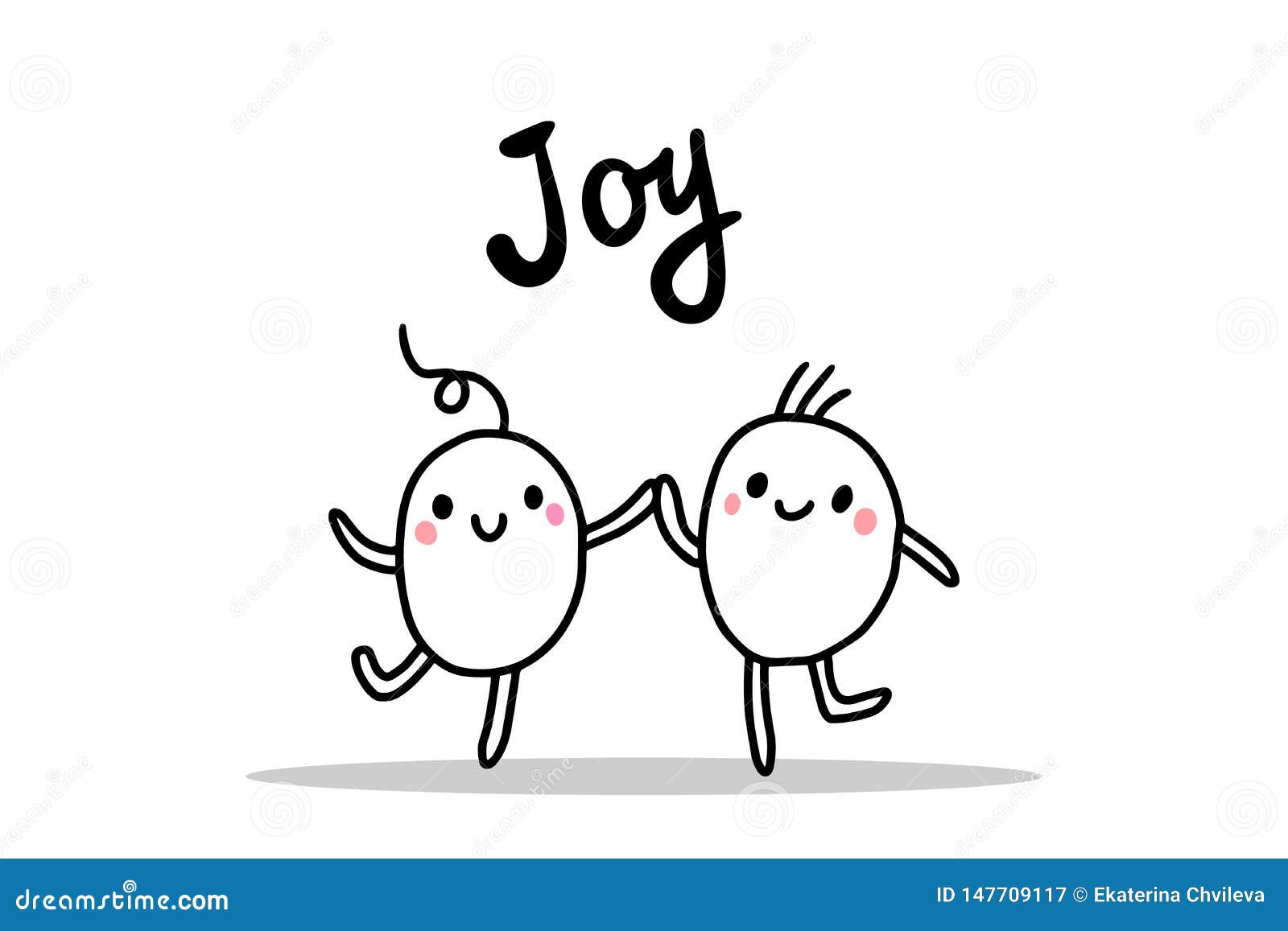 Joy Hand Drawn Cartoon Illustration with Two Friends Happy Stock  Illustration - Illustration of minimalism, prints: 147709117