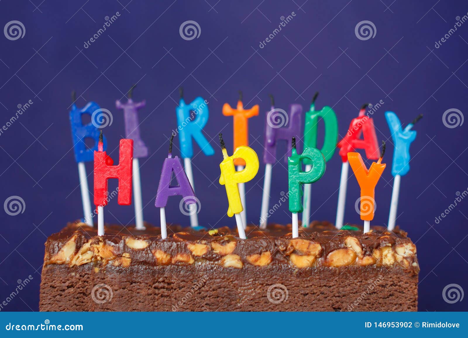 Happy Birthday Brownie Cake With Peanuts Salted Caramel And Colorful Unlighted Candles On The Violet Background Copy Space For Photo Stock Image Du Candles Salted Happy Birthday Brownie Cake With Peanuts Salted Caramel And Colorful Unlighted Candles On The Violet Background Copy Space For Photo Stock Image Du Candles Salted