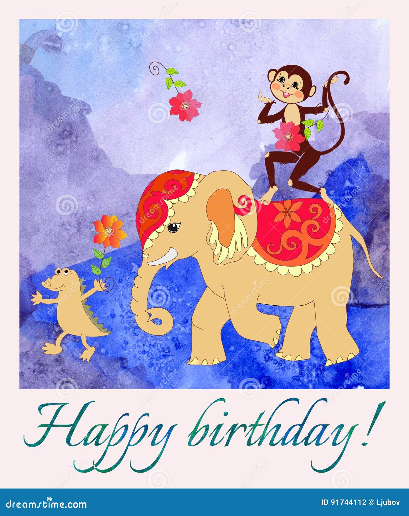 Joyeux Anniversaire Carte De Voeux Avec Le Singe Mignon L Elephant Et Le Petit Crocodile Sur Le Fond D Aquarelle Illustration Stock Illustration Du Support Voyage Joyeux Anniversaire Carte De Voeux Avec Le Singe Mignon L Elephant Et Le Petit Crocodile Sur Le Fond D Aquarelle Illustration Stock Illustration Du Support Voyage