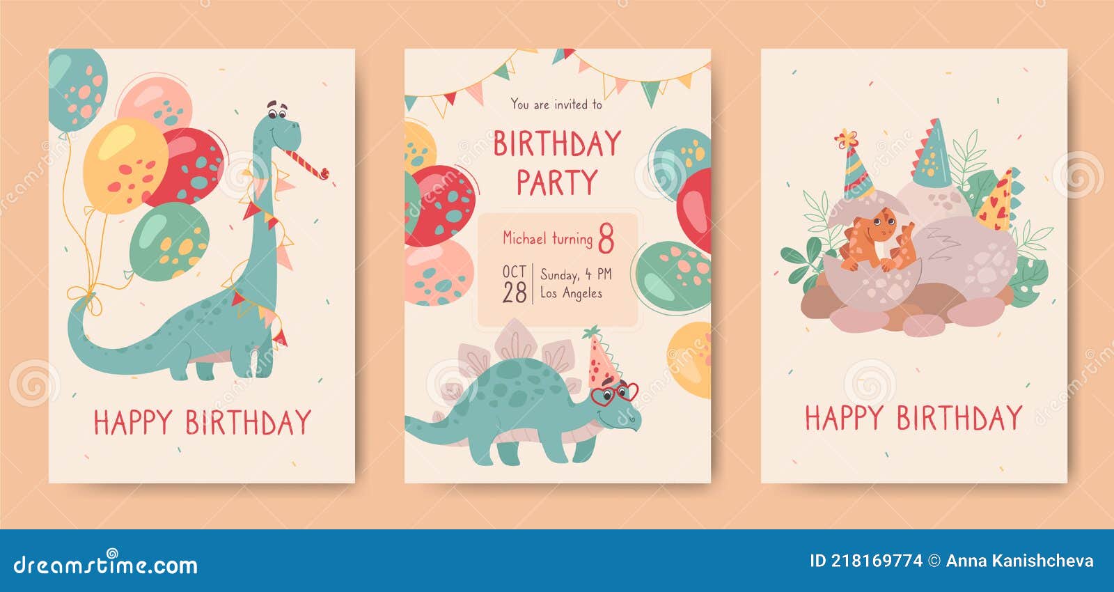 Carte invitation anniversaire Les petits dinosaures