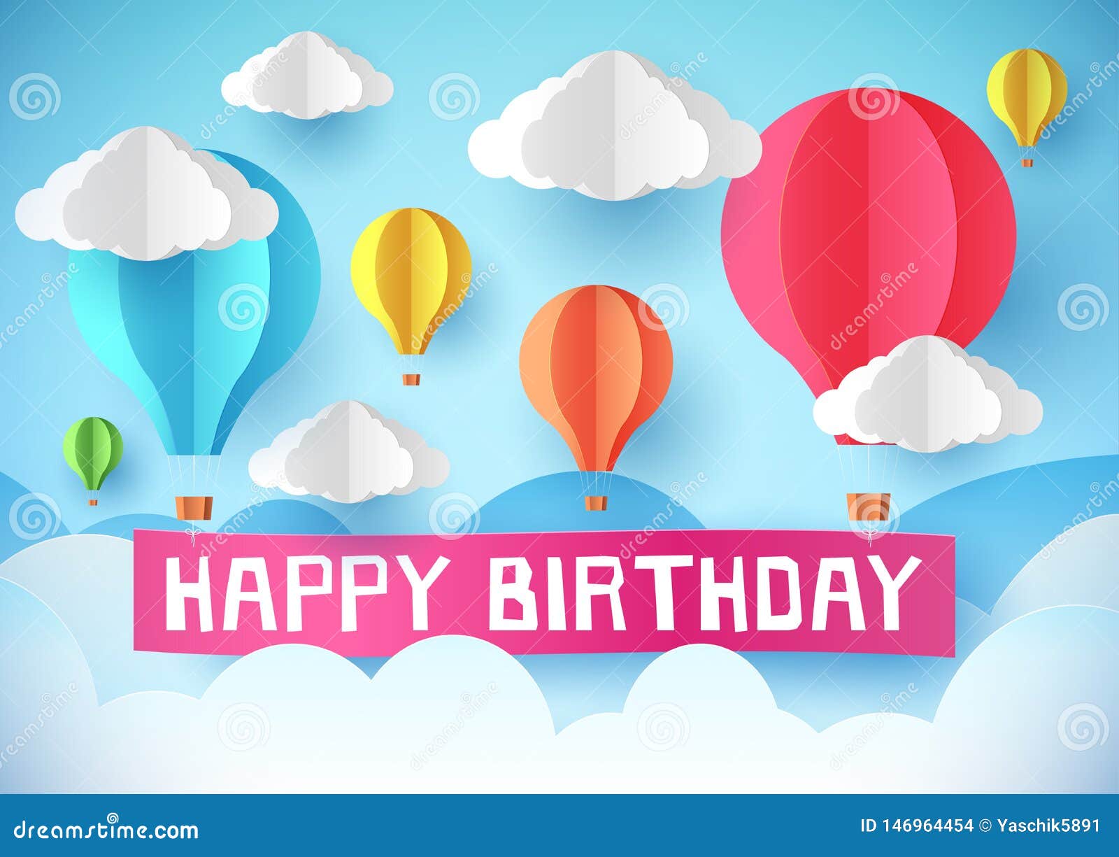 Joyeux Anniversaire Conception Pour Les Cartes De Voeux Et L Affiche Avec Les Ballons A Air Chauds Illustration Stock Illustration Du Cartes Conception