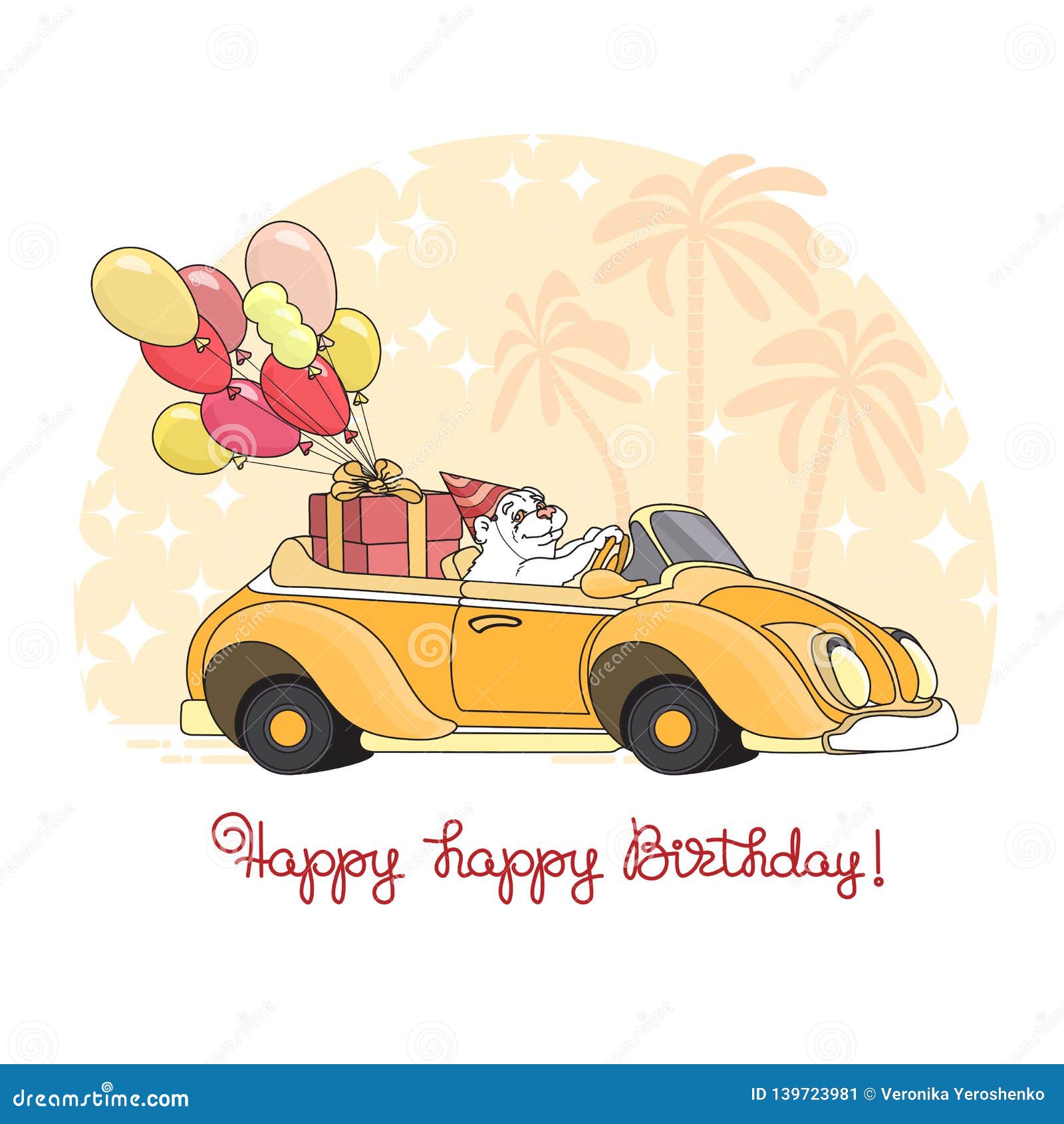 Joyeux Anniversaire Ours De Bande Dessinee Avec Des Ballons Dans La Voiture De Jouet Vecteur Illustration De Vecteur Illustration Du Ours Heureux