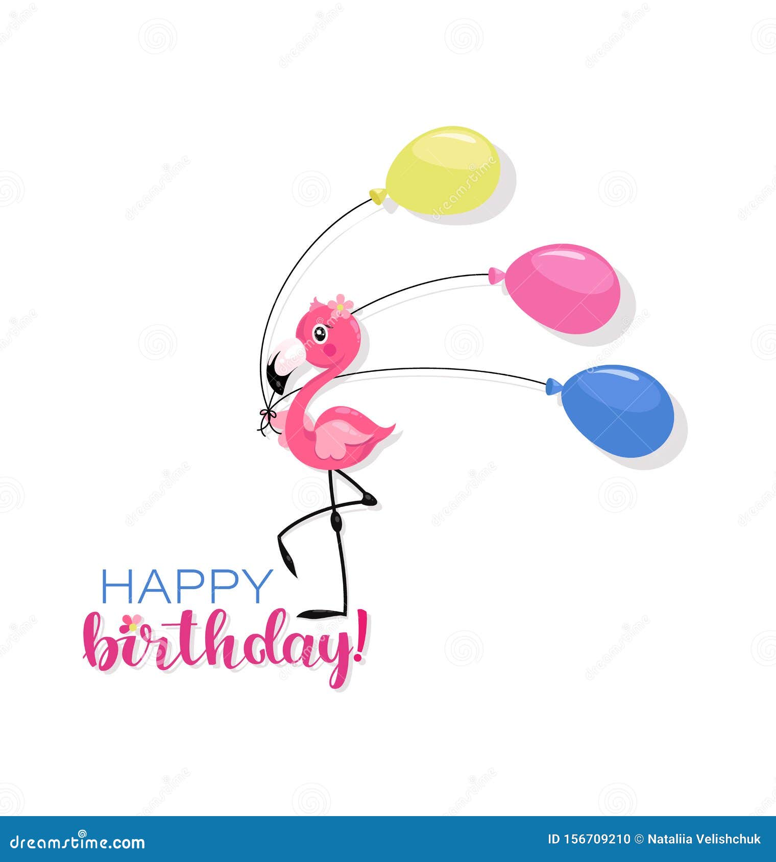 Joyeux Anniversaire Petit Flamant Rose Avec Des Ballons A Air Illustration De Vecteur Illustration Du Tete Element