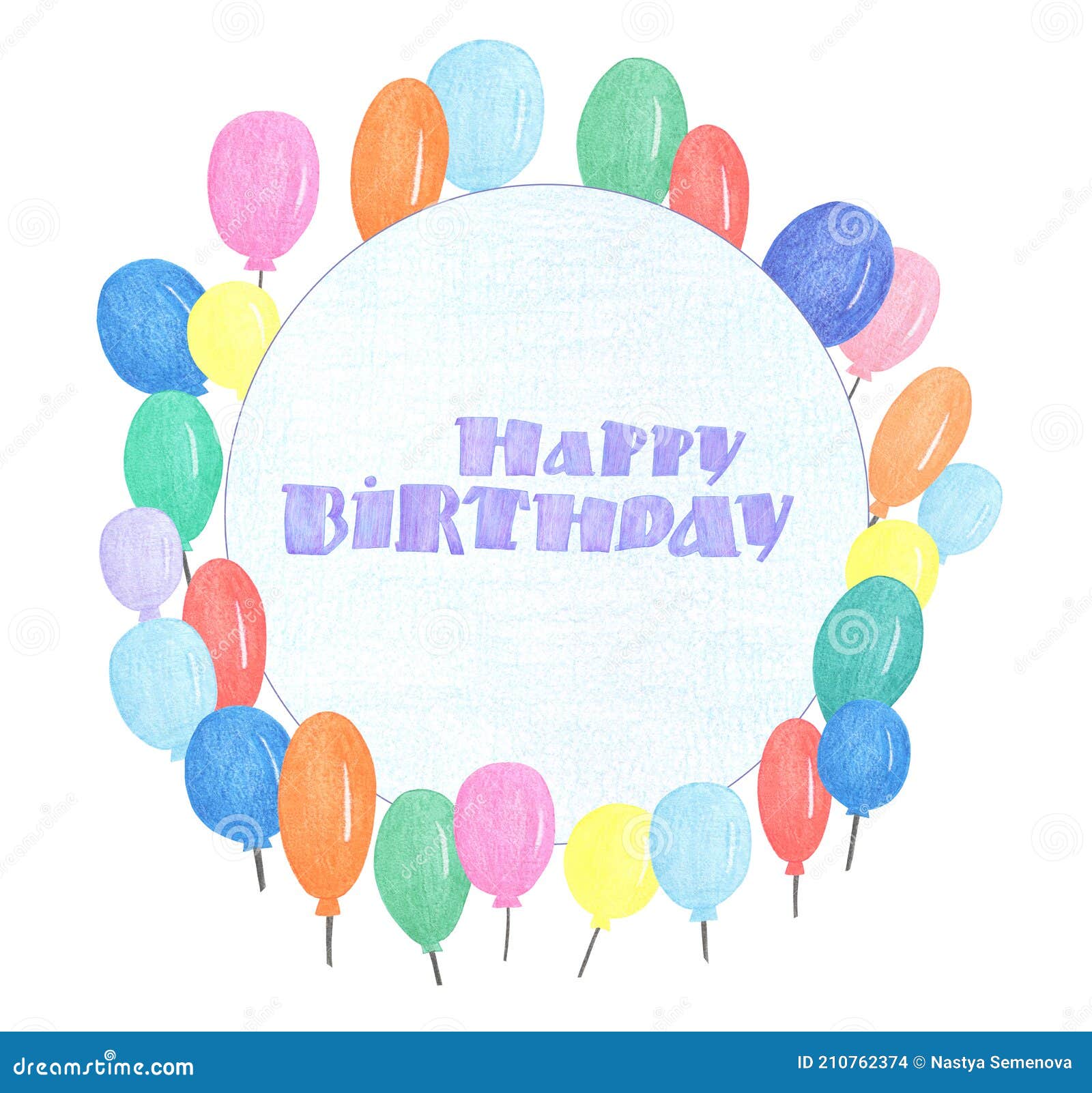 Dessin Joyeux Anniversaire En Couleur Joyeux Dessin Au Crayon Couleur Anniversaire Avec Cadre Rond De Ballons D'air Illustration Stock - Illustration du artistique, décoration: 210762374