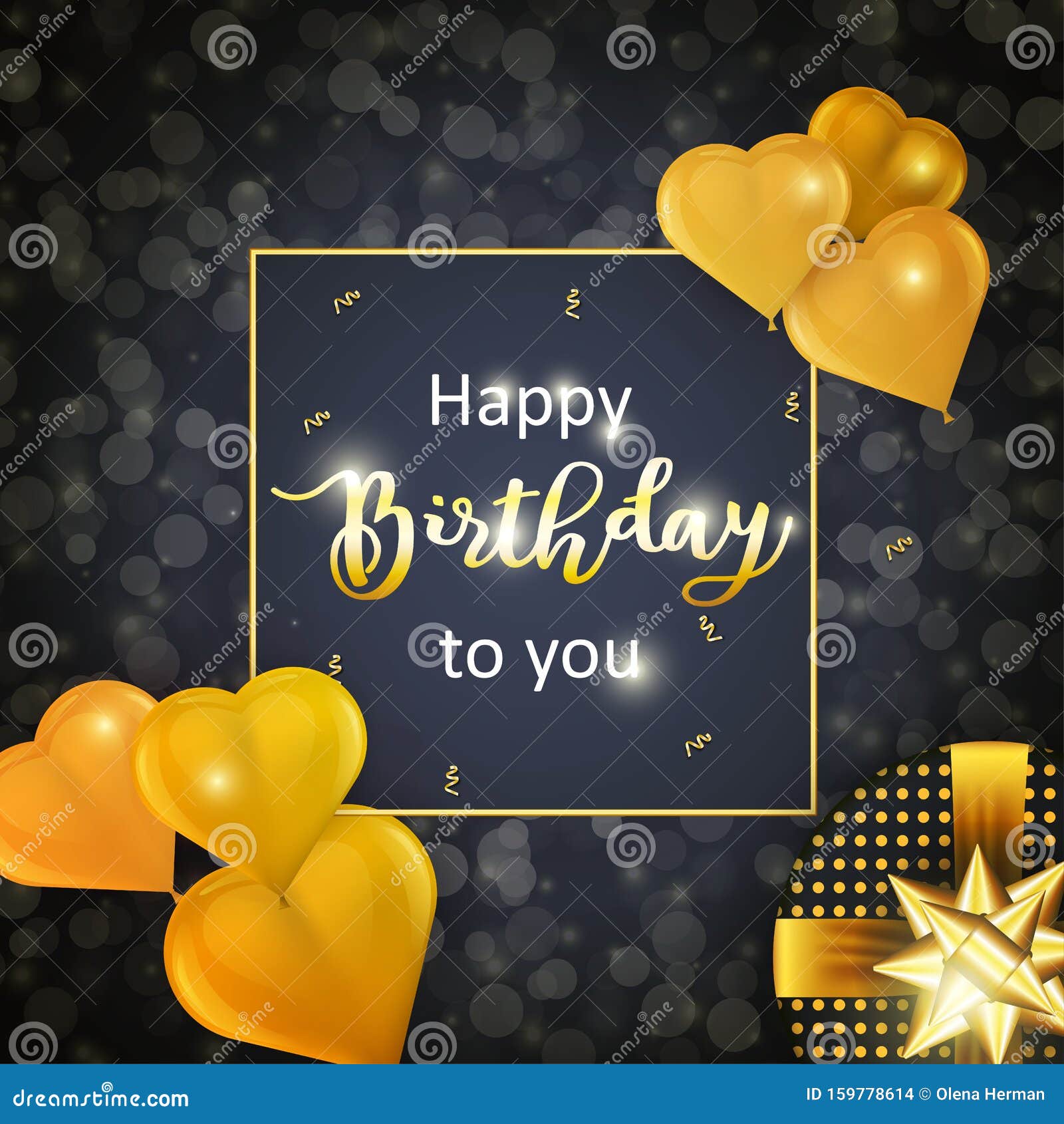Joyeux Dessin De Celebration D Anniversaire Avec Des Ballons Dores En Forme De Coeur Realistes Des Confettis En Feuille De Papie Illustration Stock Illustration Du Scintillement Ballons