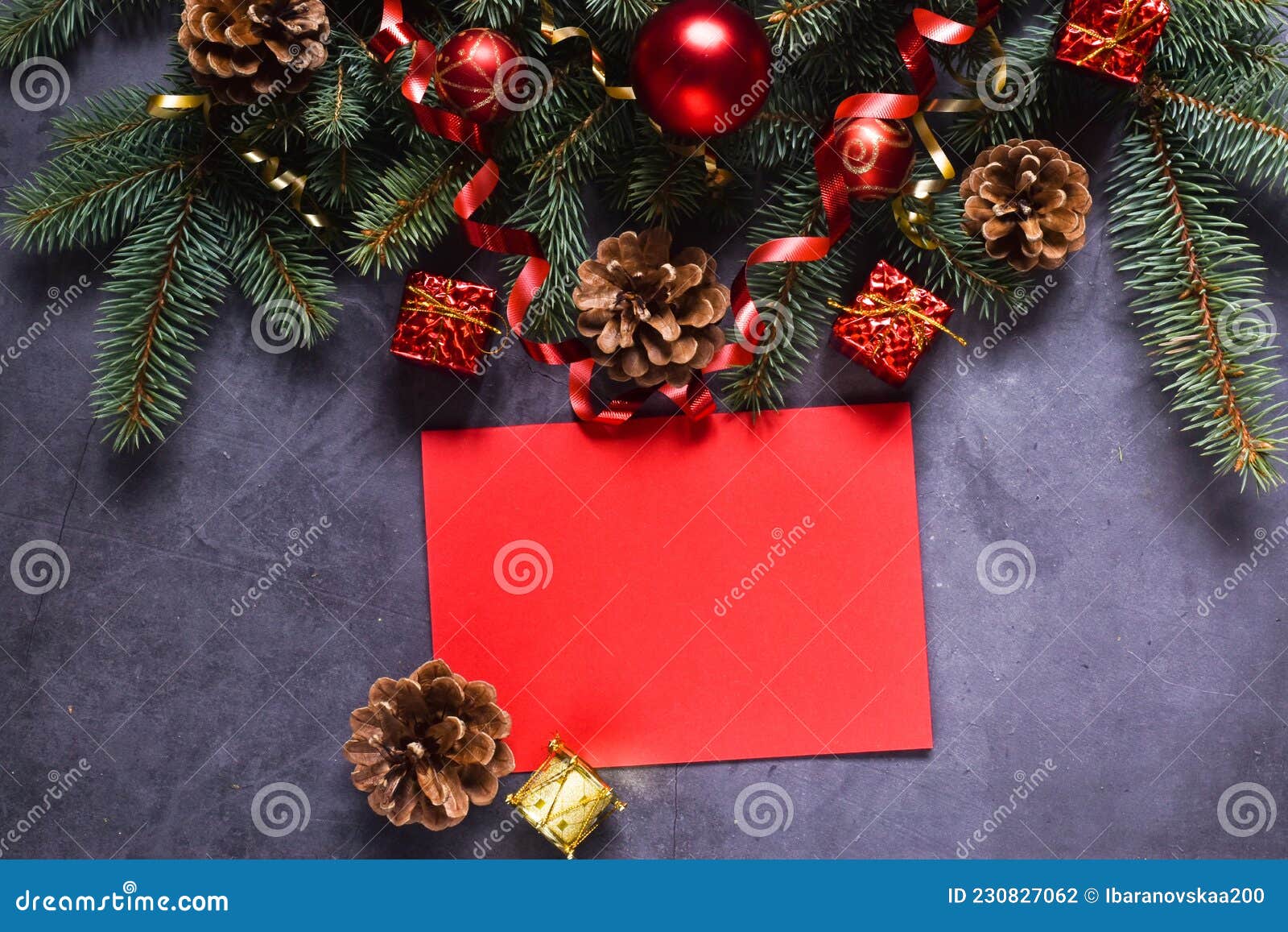 Carte et enveloppe cadeau - Joyeux Noël rouge - Sapin de Noël