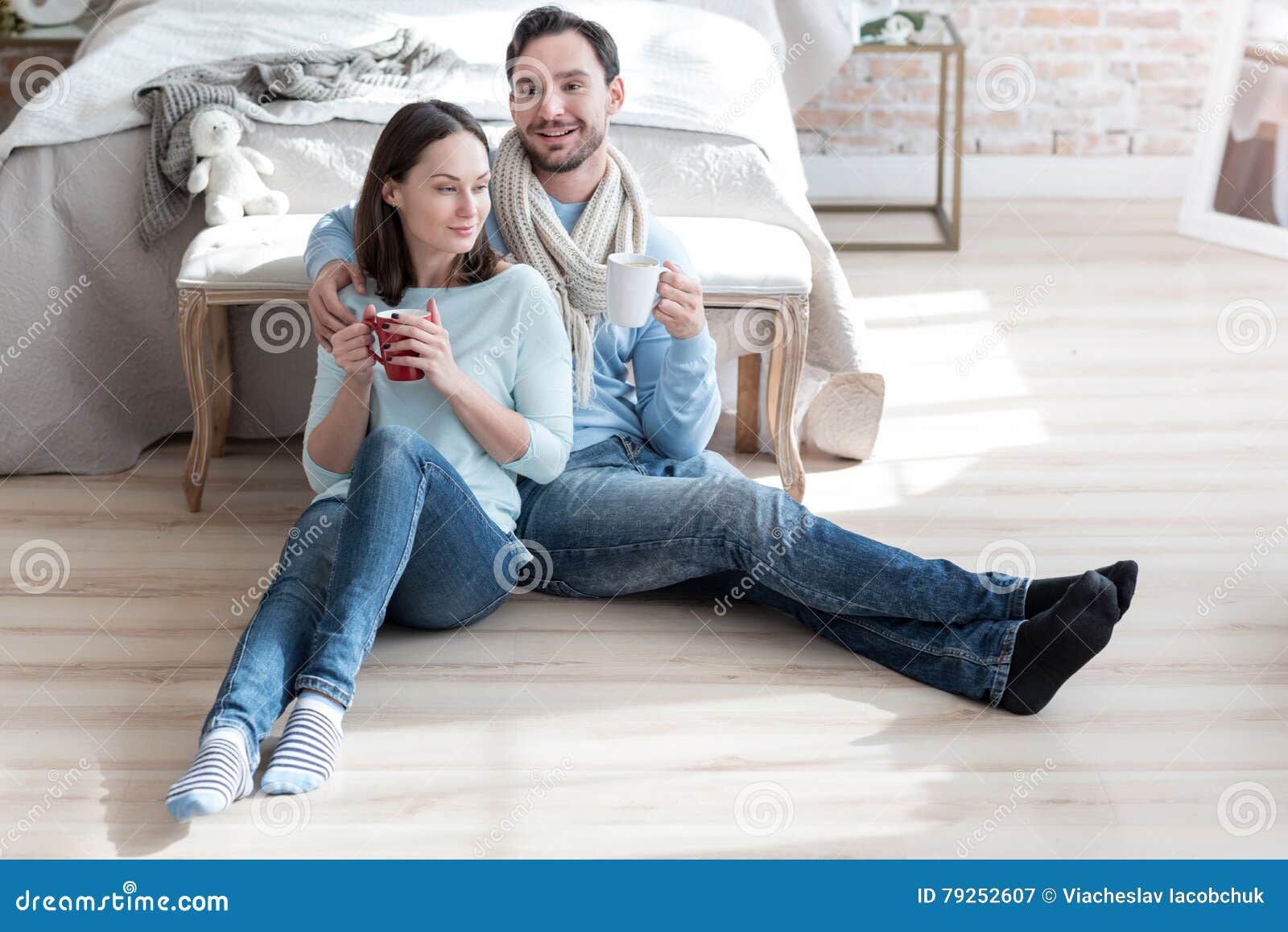 Joyful Caring Husband Hugging His Wife Stock Image Image Of Home