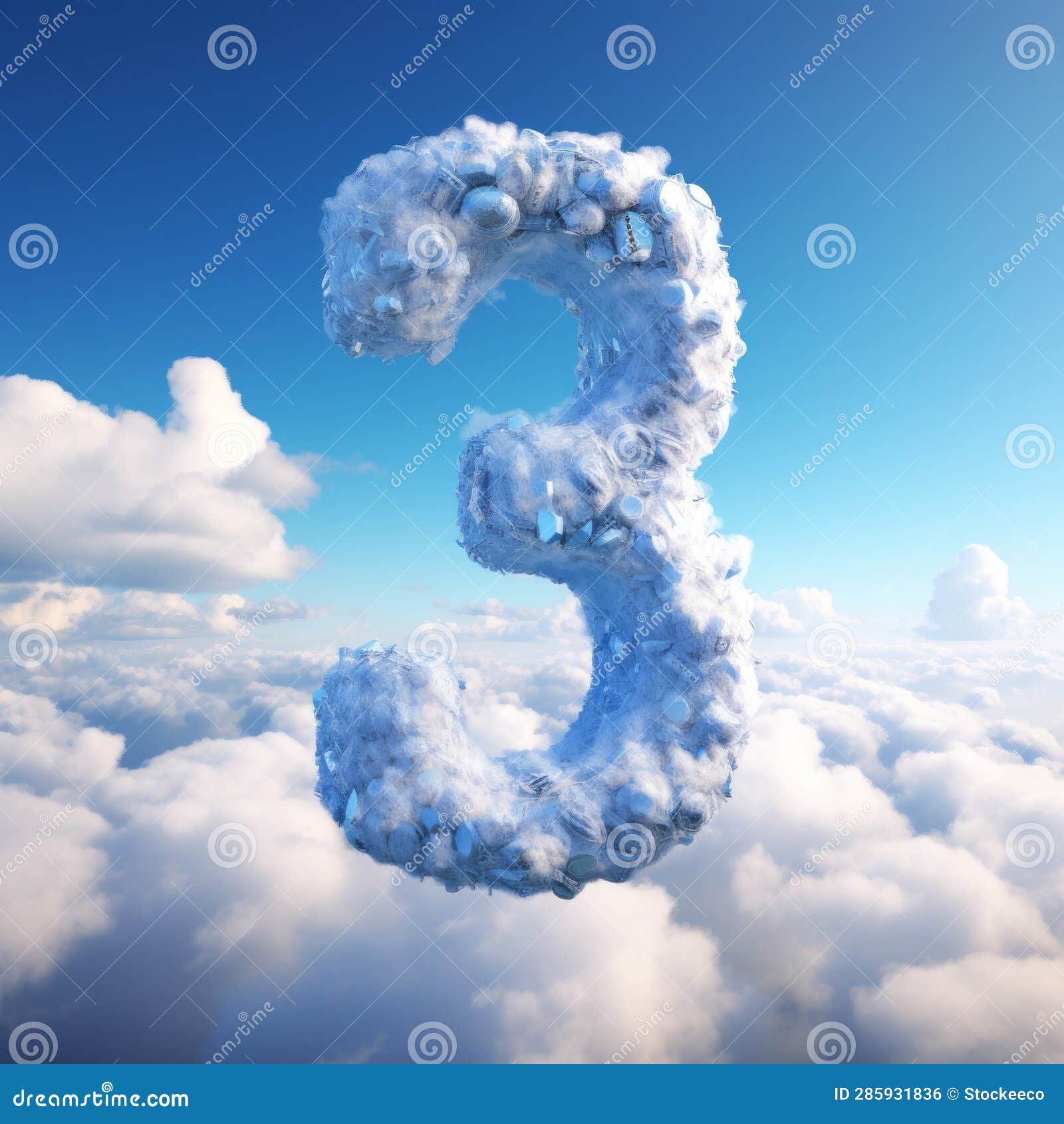 joyful celebration of nature: 3d illusion of icecovered number 3 on clouds