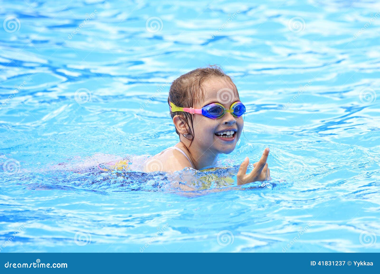 Joyful Child in Swimming Glasses in the Pool. Stock Image Image of