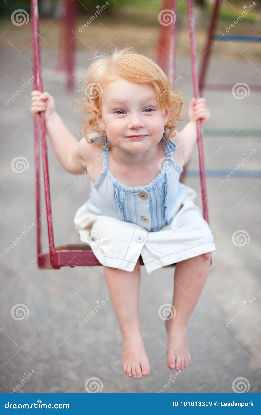 Joyful Child Swinging on a Swing Stock Image Image of redhead